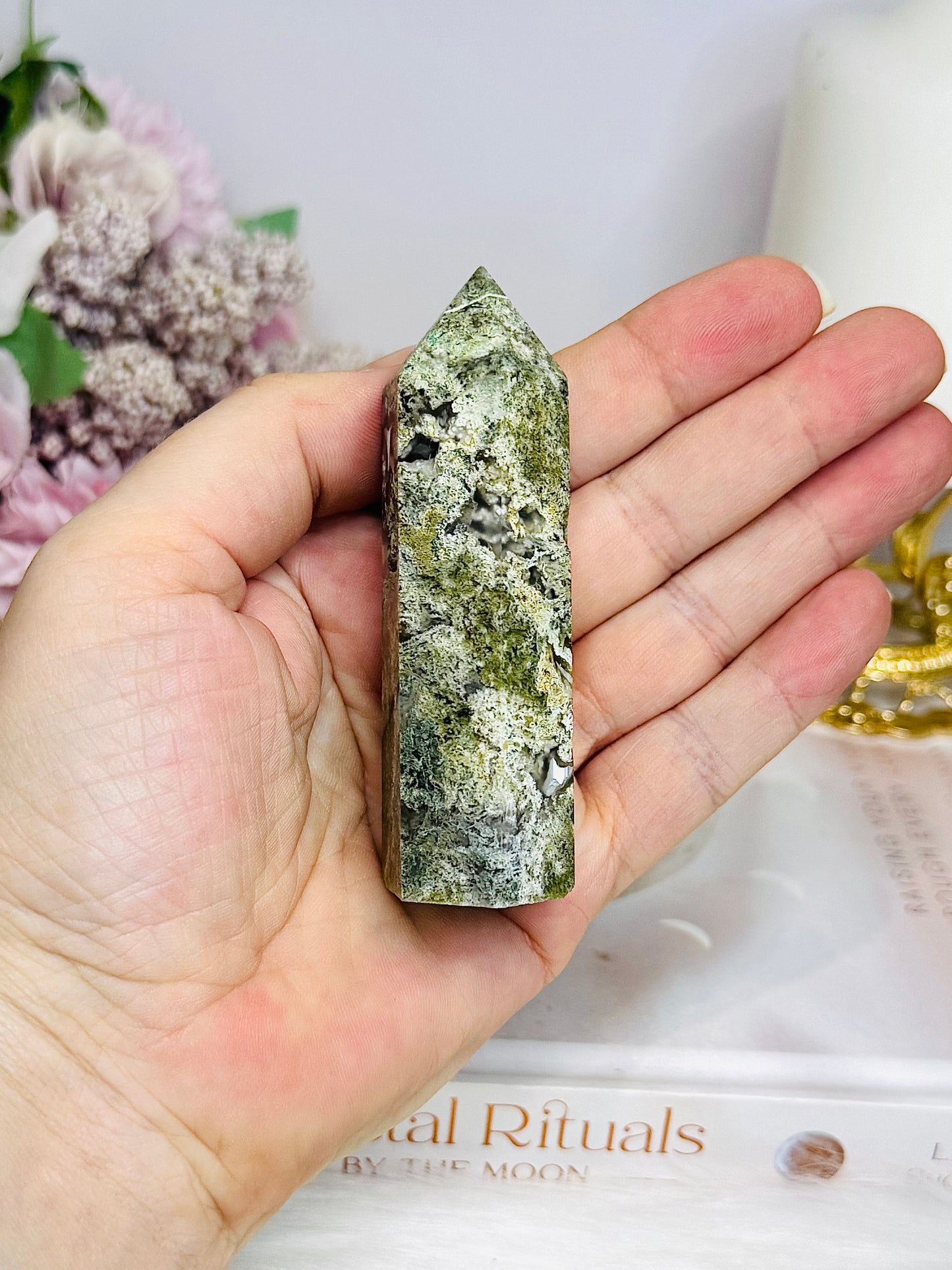 Moss Agate Tower 8.5cm