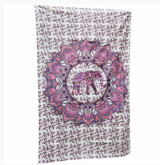 Pink Mandala Elephant Tapestry 140cm x 210cm