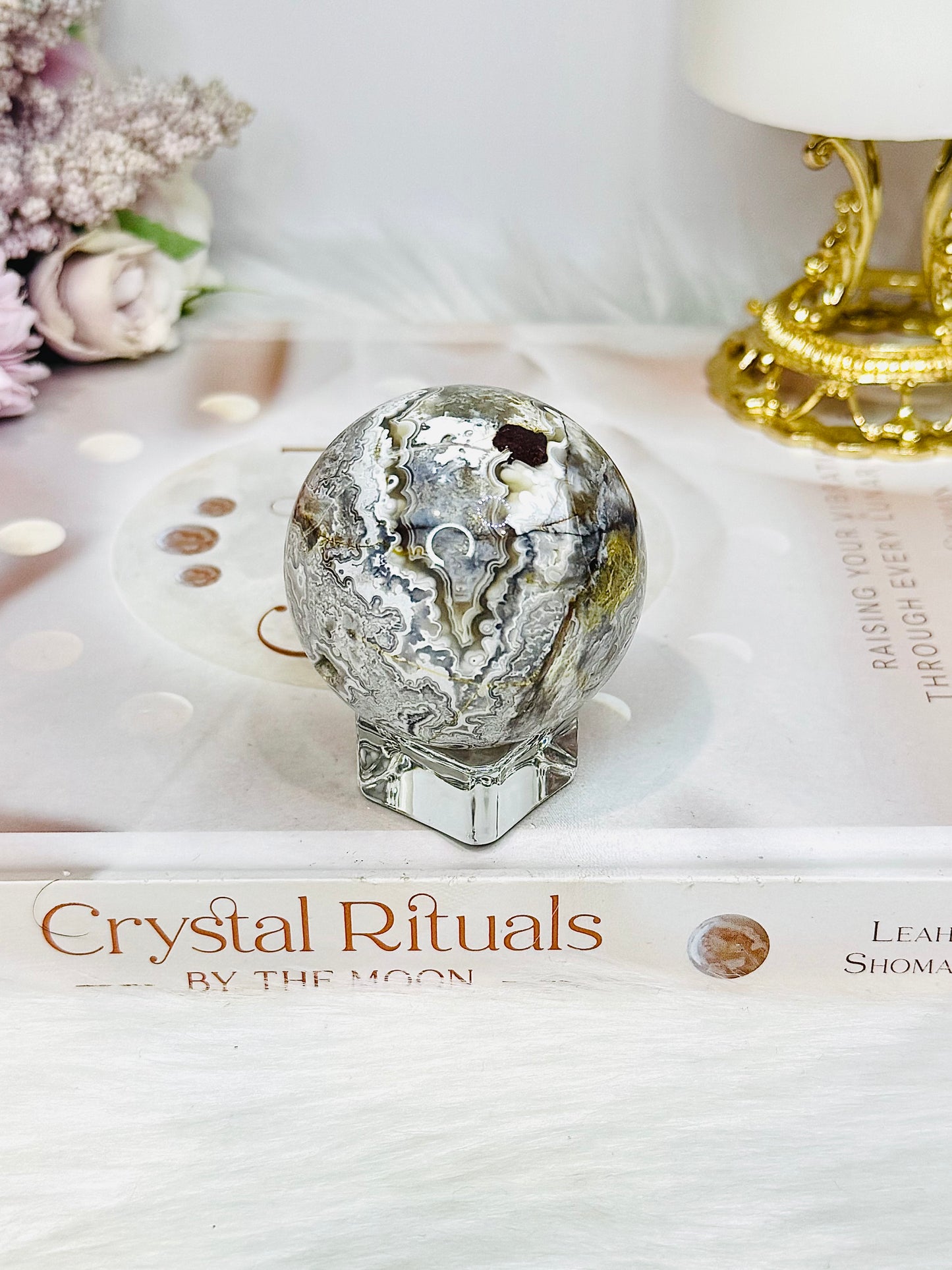 Mexican Lace Agate Sphere on Stand 162g