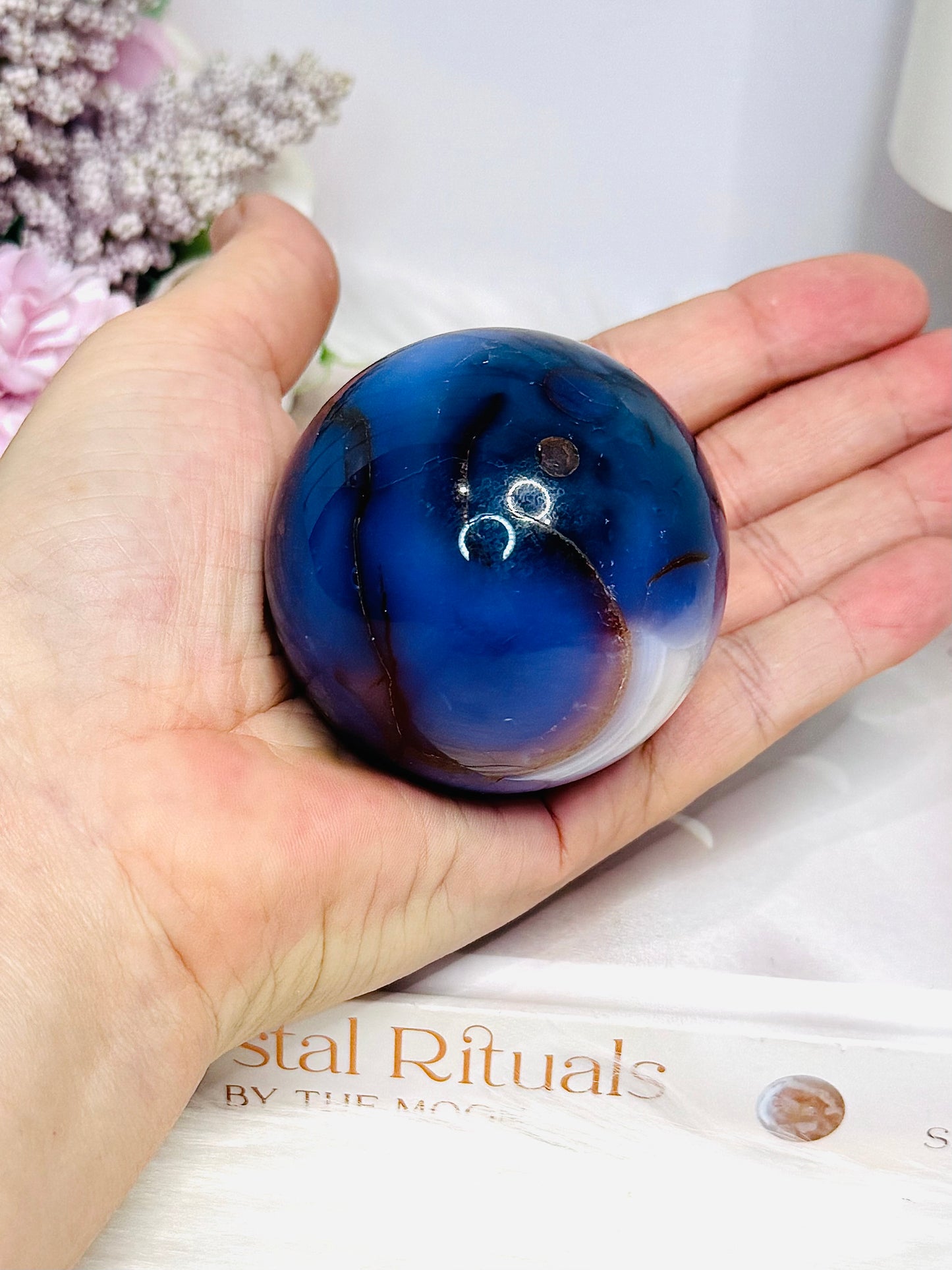 High Grade Blue Agate Sphere on Stand 250g