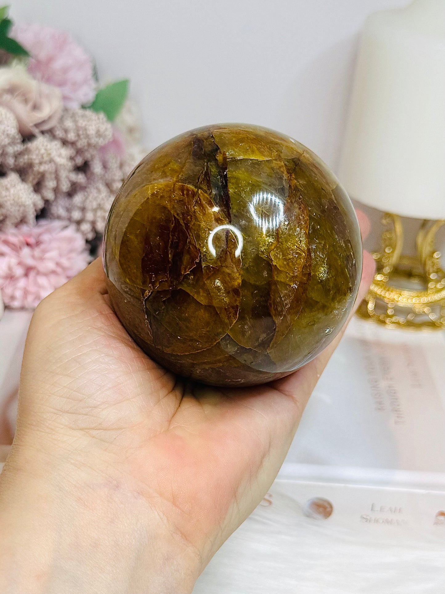 Large Hematoid Quartz Sphere On Stand 629g