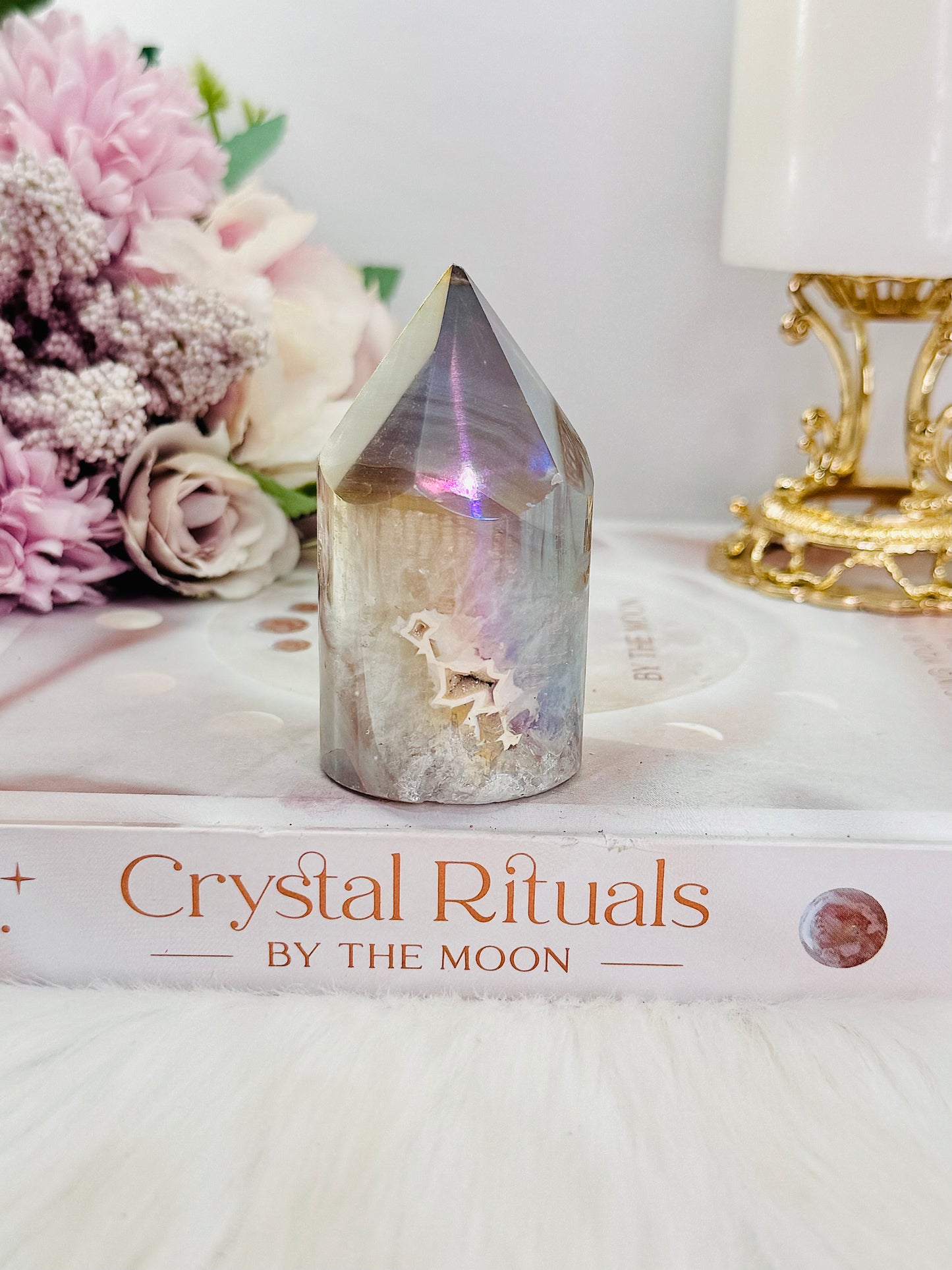 Gorgeous 7.5cm Angel Aura Druzy Agate Cylinder | Tower