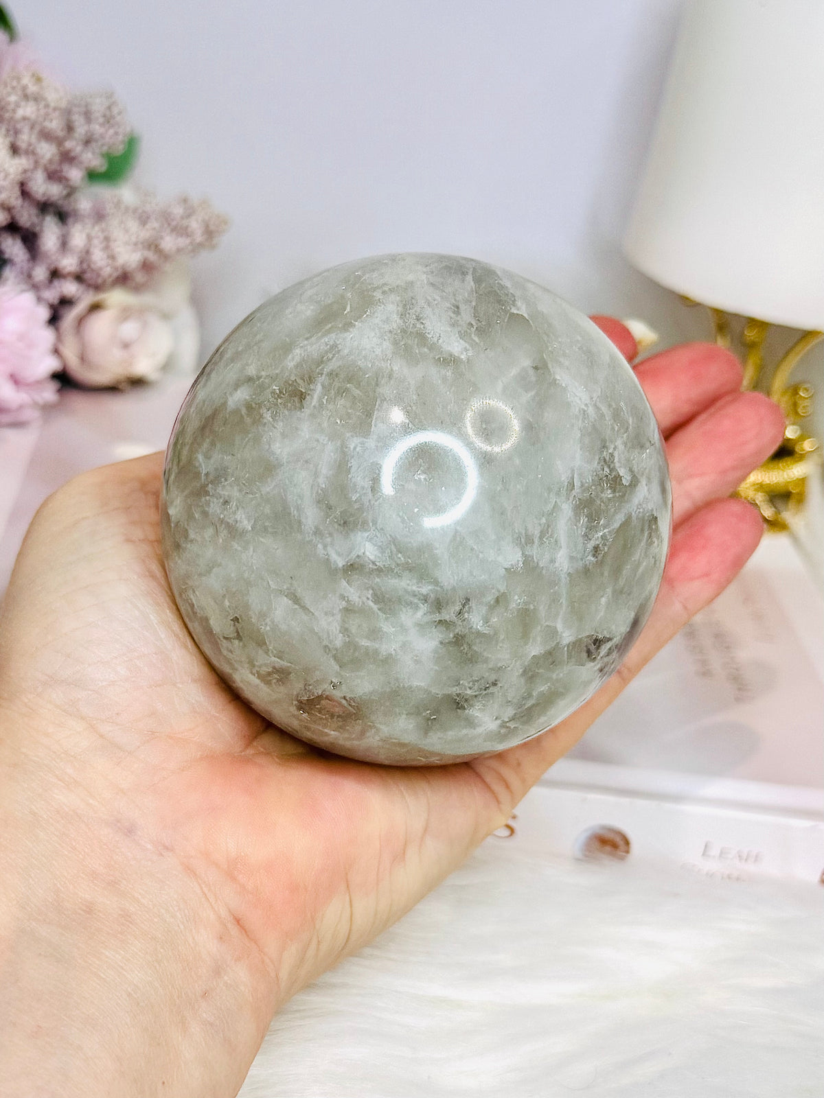Large High Grade Agate Sphere with Rainbows on Stand 733g