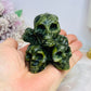 Green Jade 3 Skull & Cross Bones Carving 7cm
