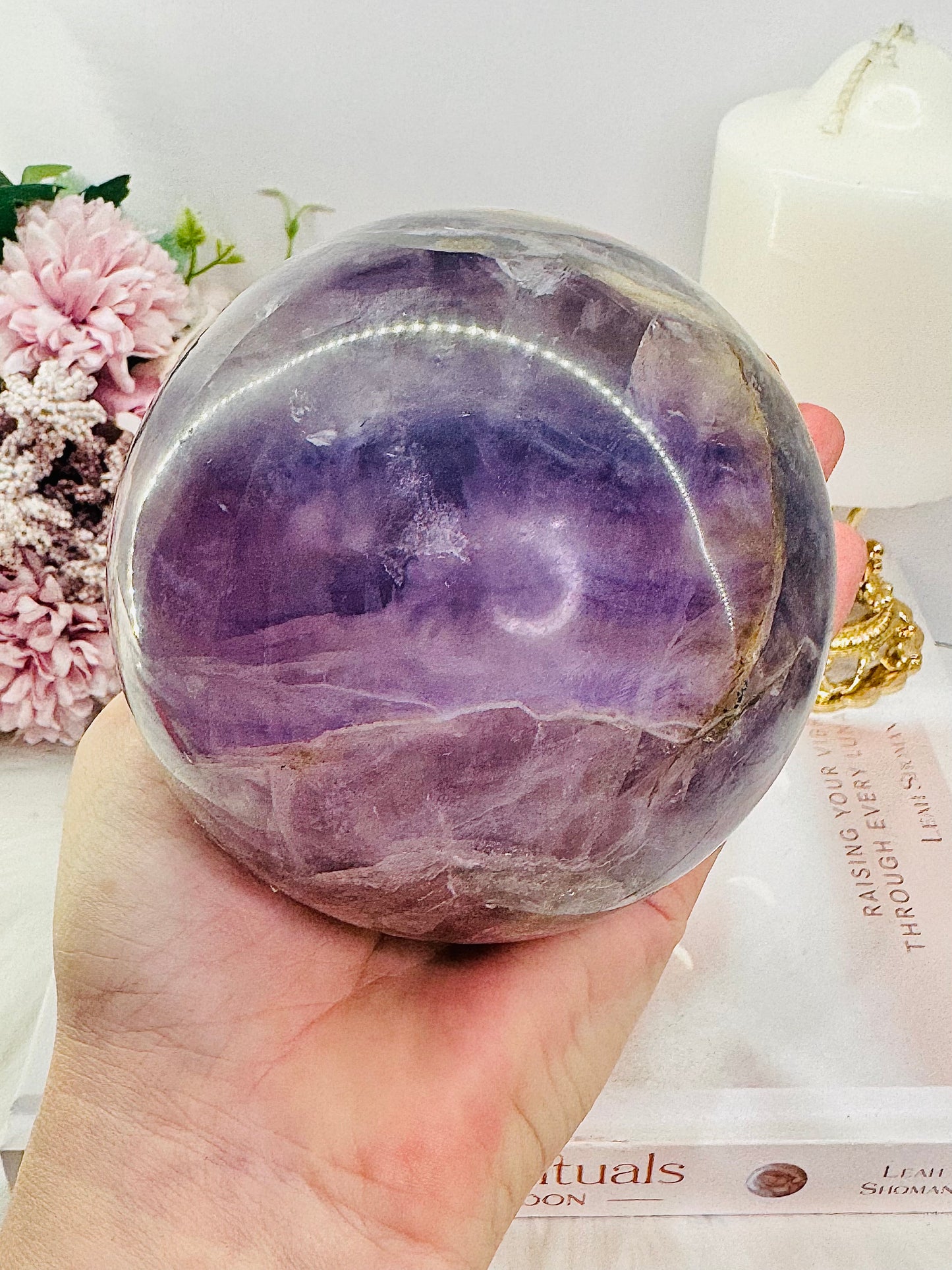 Huge 1.53KG Purple Fluorite Sphere with Rainbows on Stand