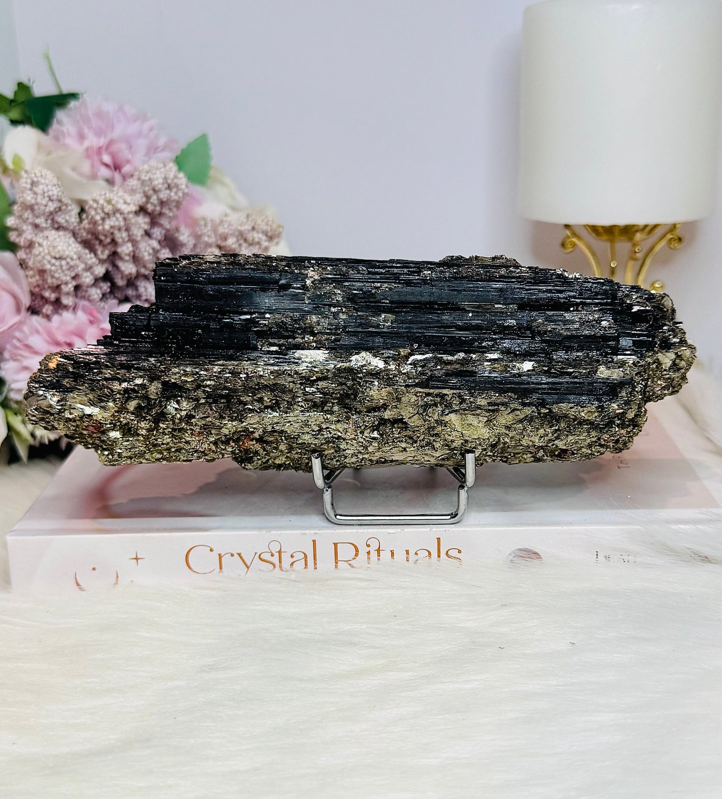 Large Natural Black Tourmaline In Mica Specimen On Stand 18cm 601g