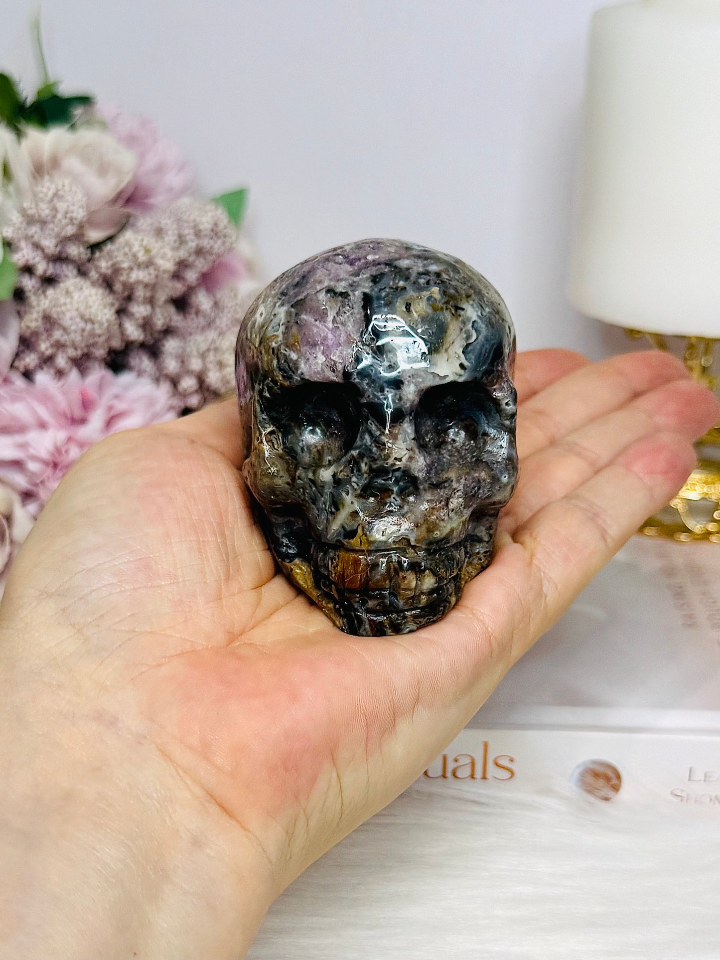 Root Fluorite Carved Skull 8cm 323g