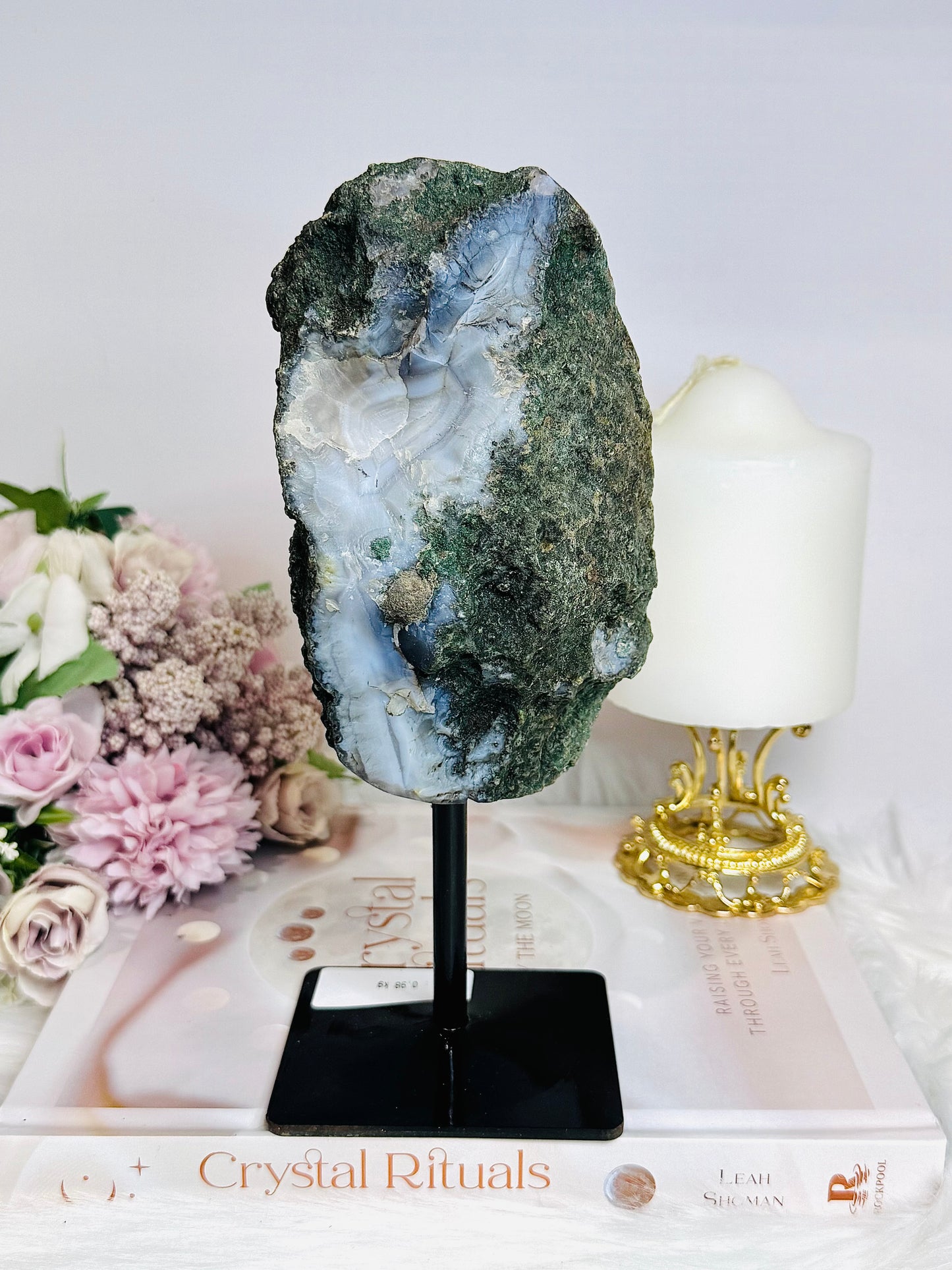 Large Amethyst X Agate Natural Druzy Freeform on Stand 21cm 989g