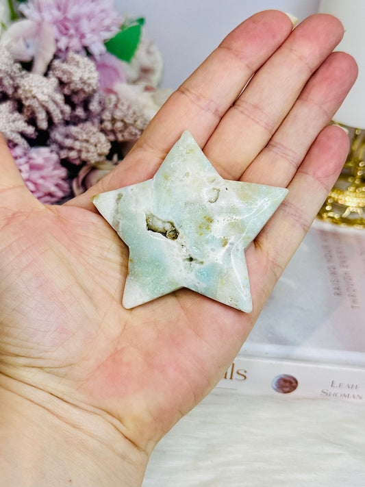 Blue Caribbean Calcite Carved Star