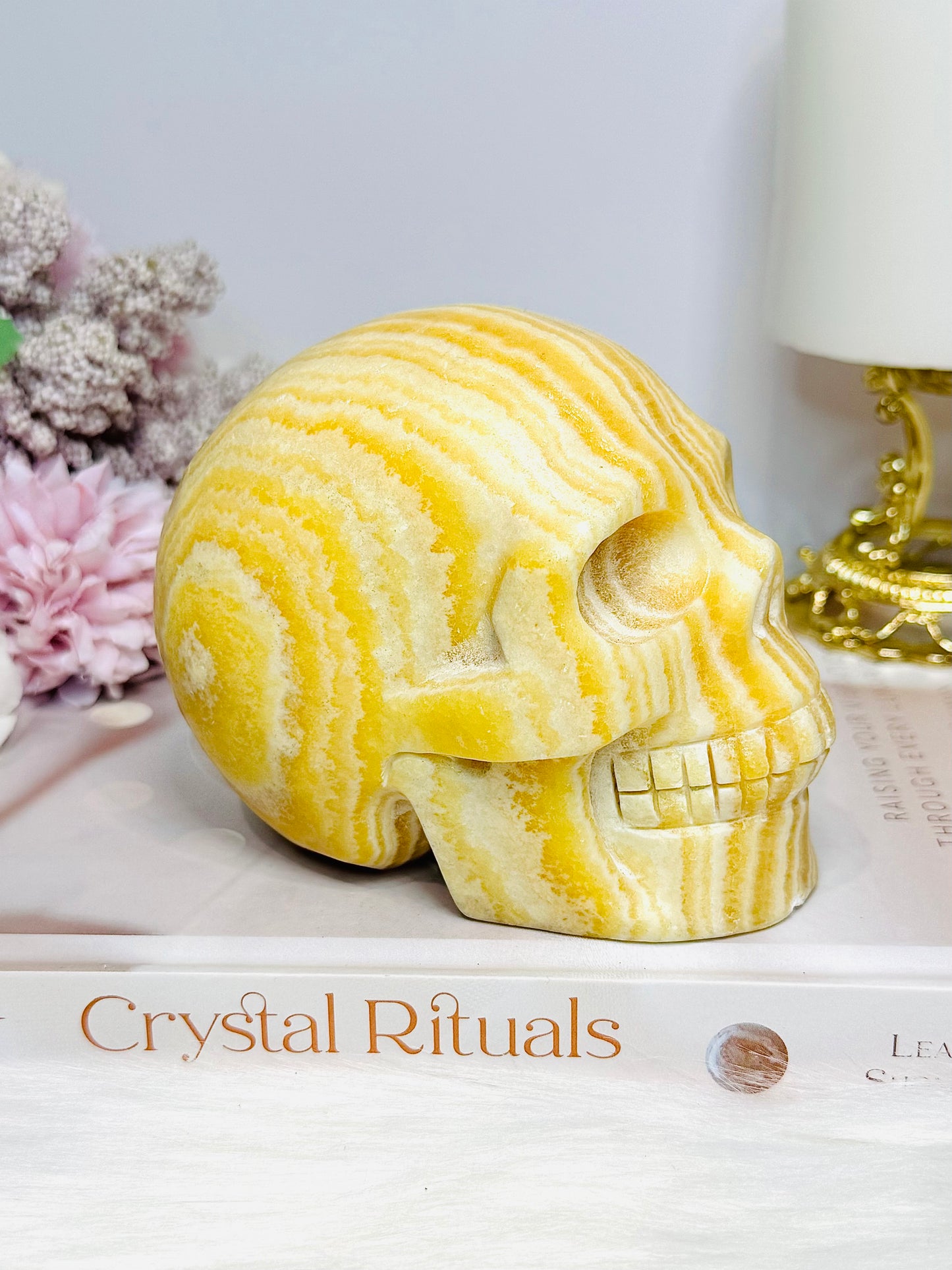 Large Orange Calcite Carved Skull 11.5cm 1.01KG