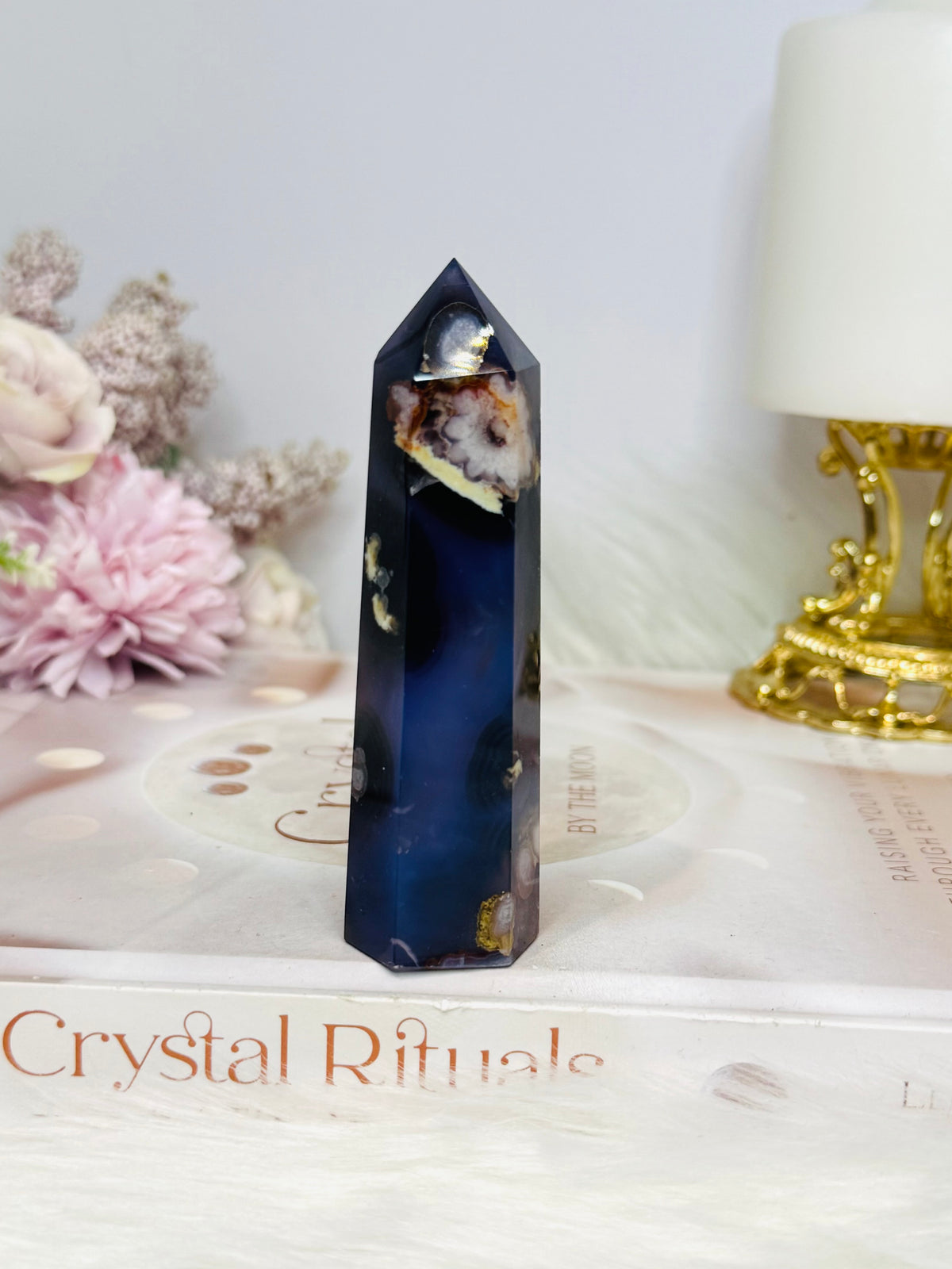 High Grade Blue Flower Agate Tower 9cm