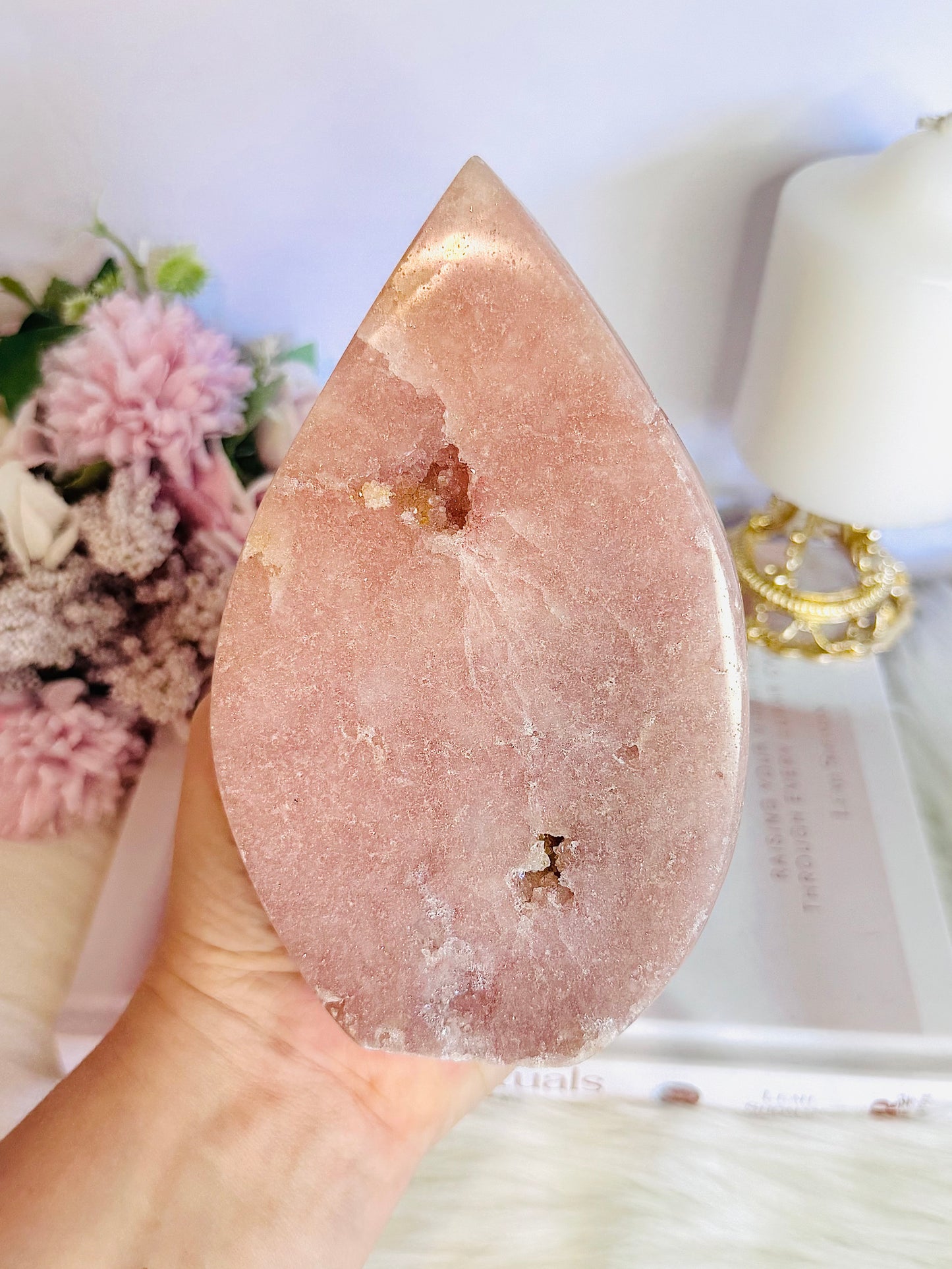 Absolutely Perfect Large Chunky 15cm Pink Amethyst Druzy Carved Flame | Freeform