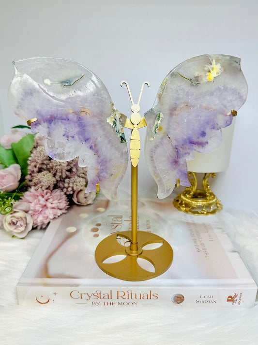 Amethyst In Quartz Wings on Stand 19.5cm