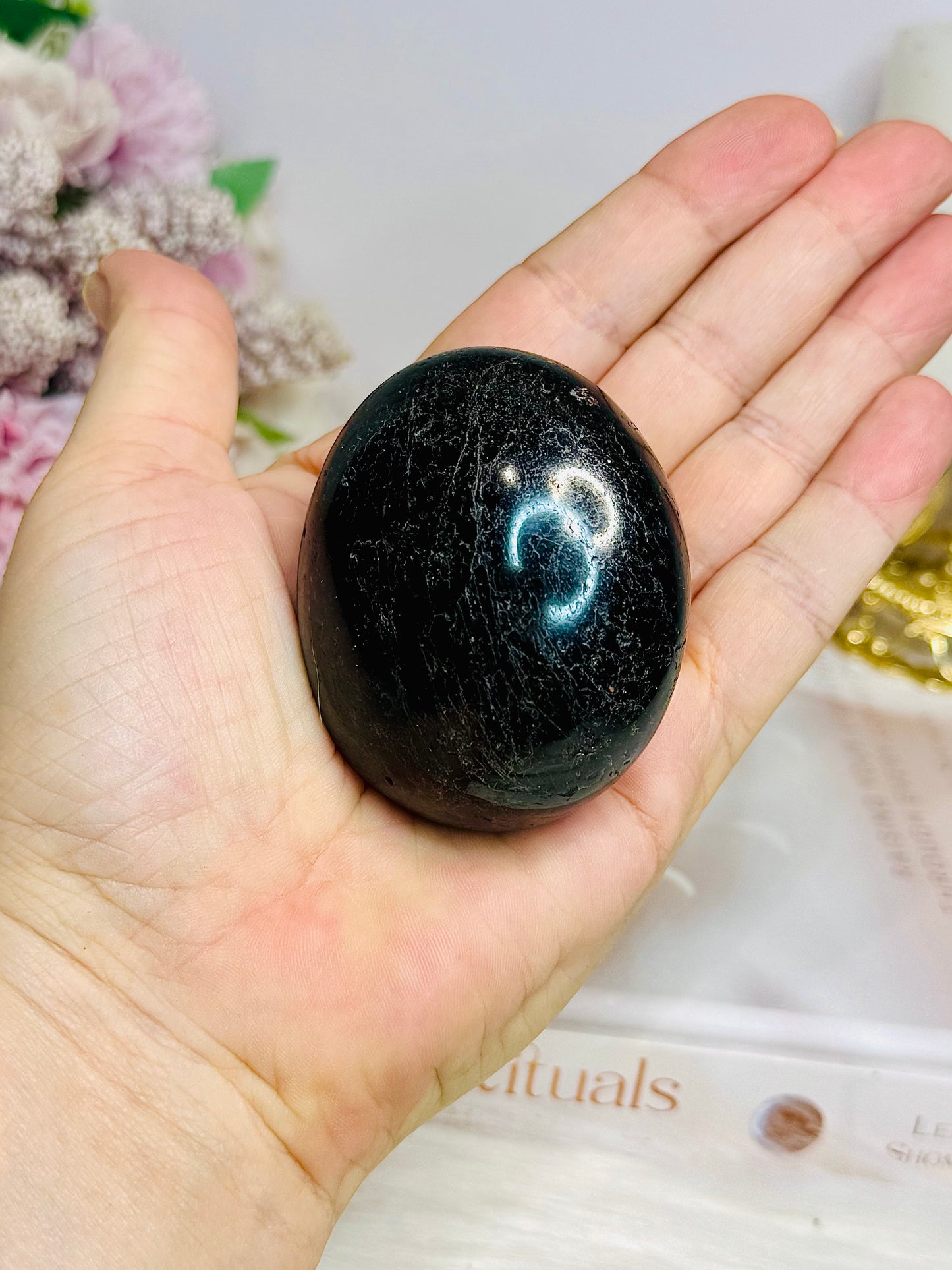 Large Black Tourmaline Palm Stone