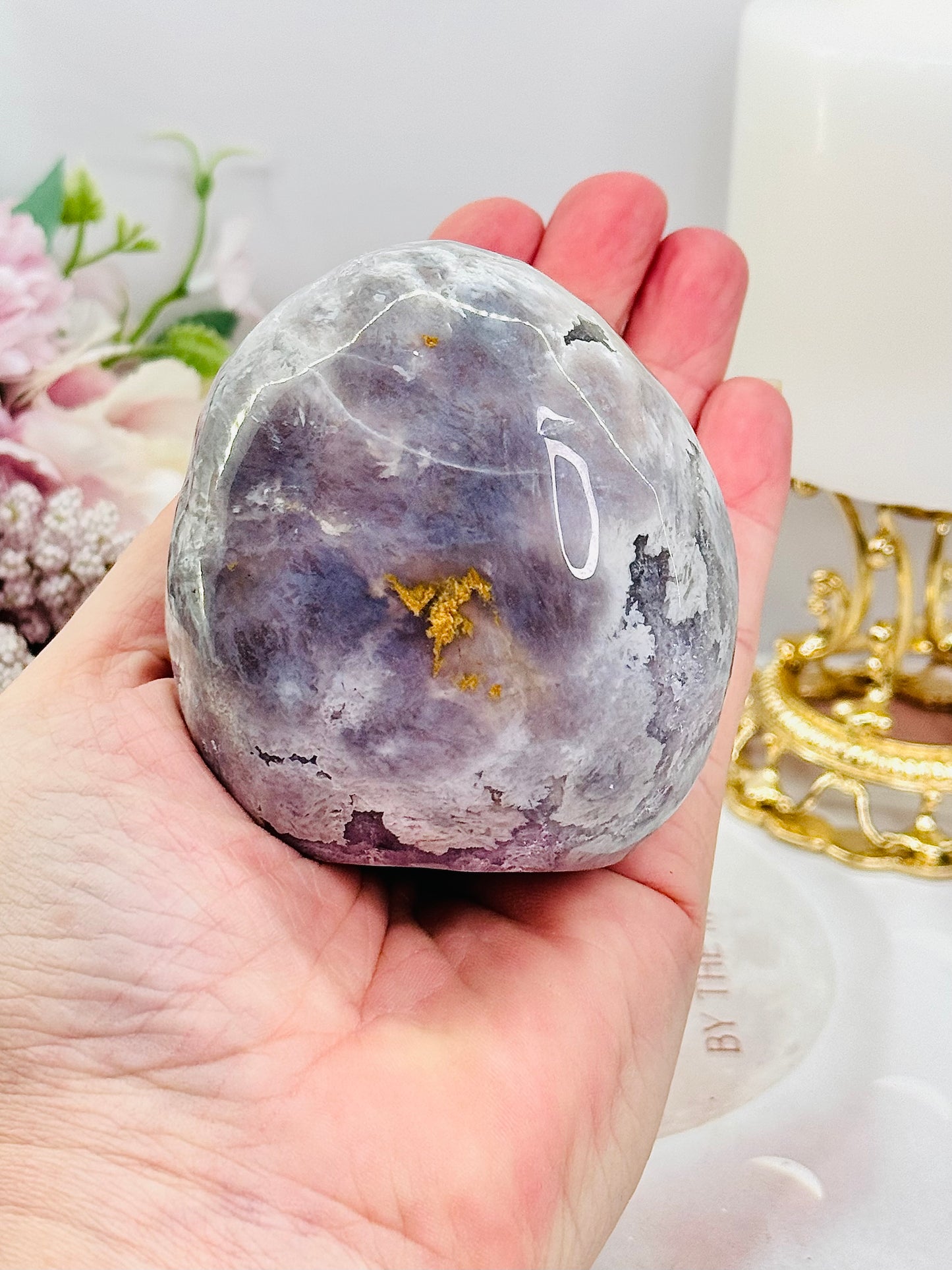 High Grade 14.5cm Druzy Pink Amethyst Freeform | Egg On Stand 558grams