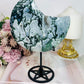 Huge Moss Agate Druzy Carved Moon On Stand 22cm