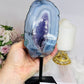 Large Amethyst X Agate Natural Druzy Freeform on Stand 21cm 989g