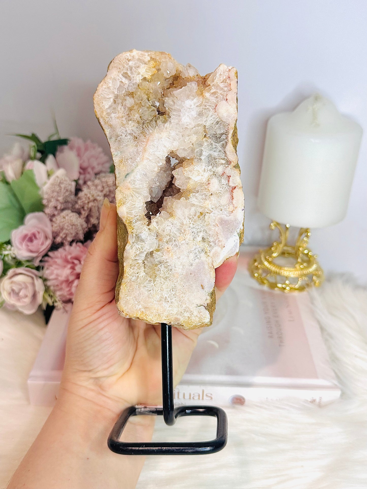 Druzy Pink Amethyst Slab On Stand 20cm 685g