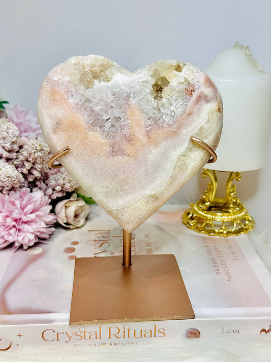 Large Druzy Pink Amethyst Heart On Rose Gold Stand 620g