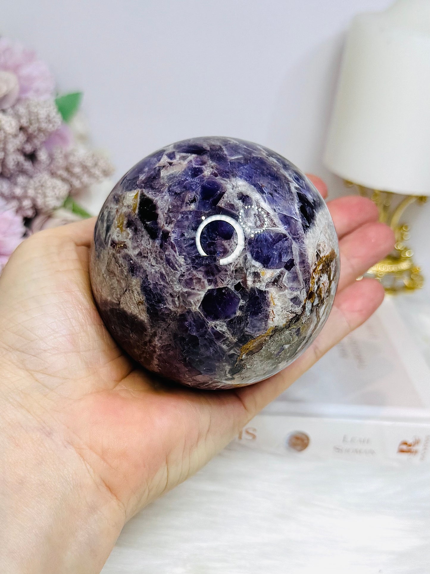 Large Chevron Amethyst Sphere on Stand 607g