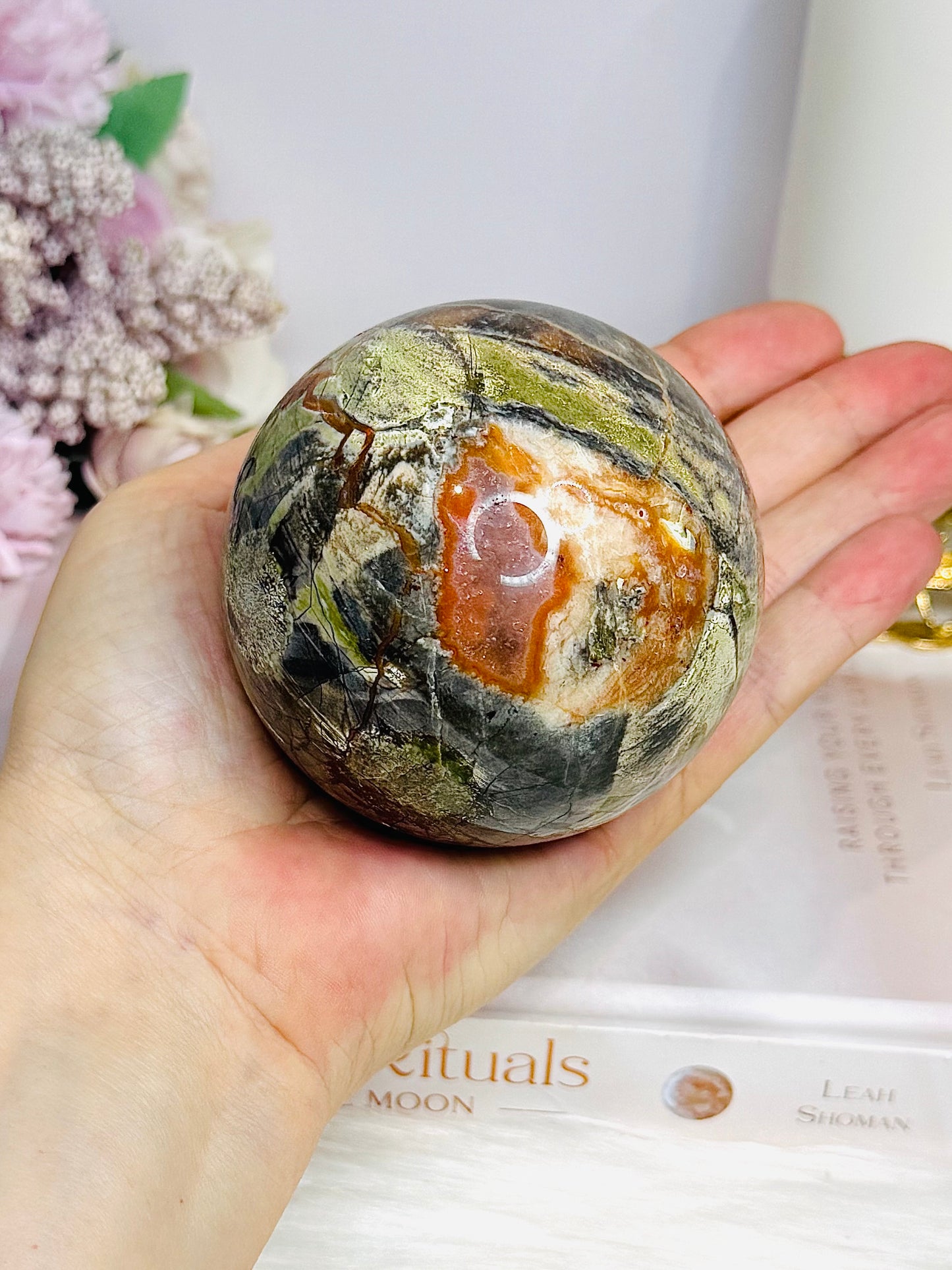 Large Money Agate Sphere on Stand 510g