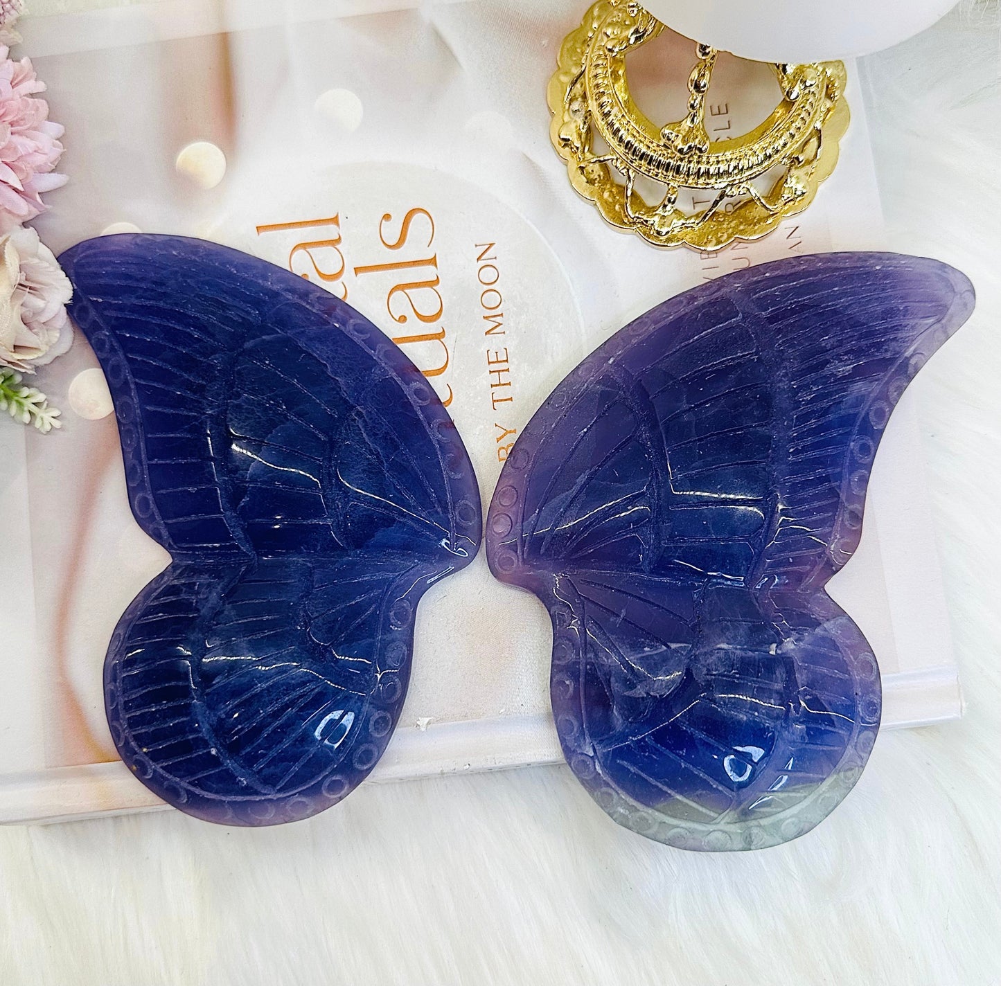 WOW!!!! Incredible Stunning Large 26cm Purple  Fluorite Butterfly Wings on Gold Stand ~ A Spectacular Set