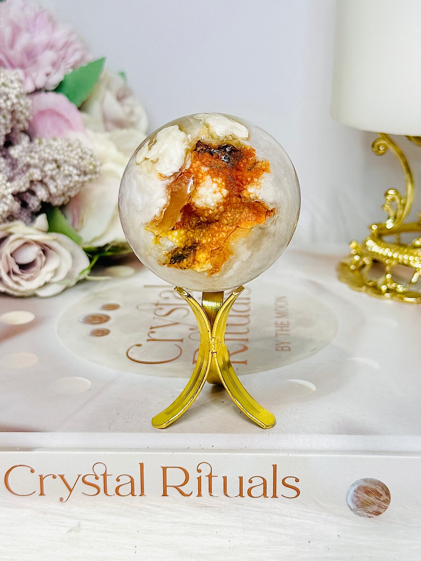 Druzy Flower Agate Sphere on Stand 136g