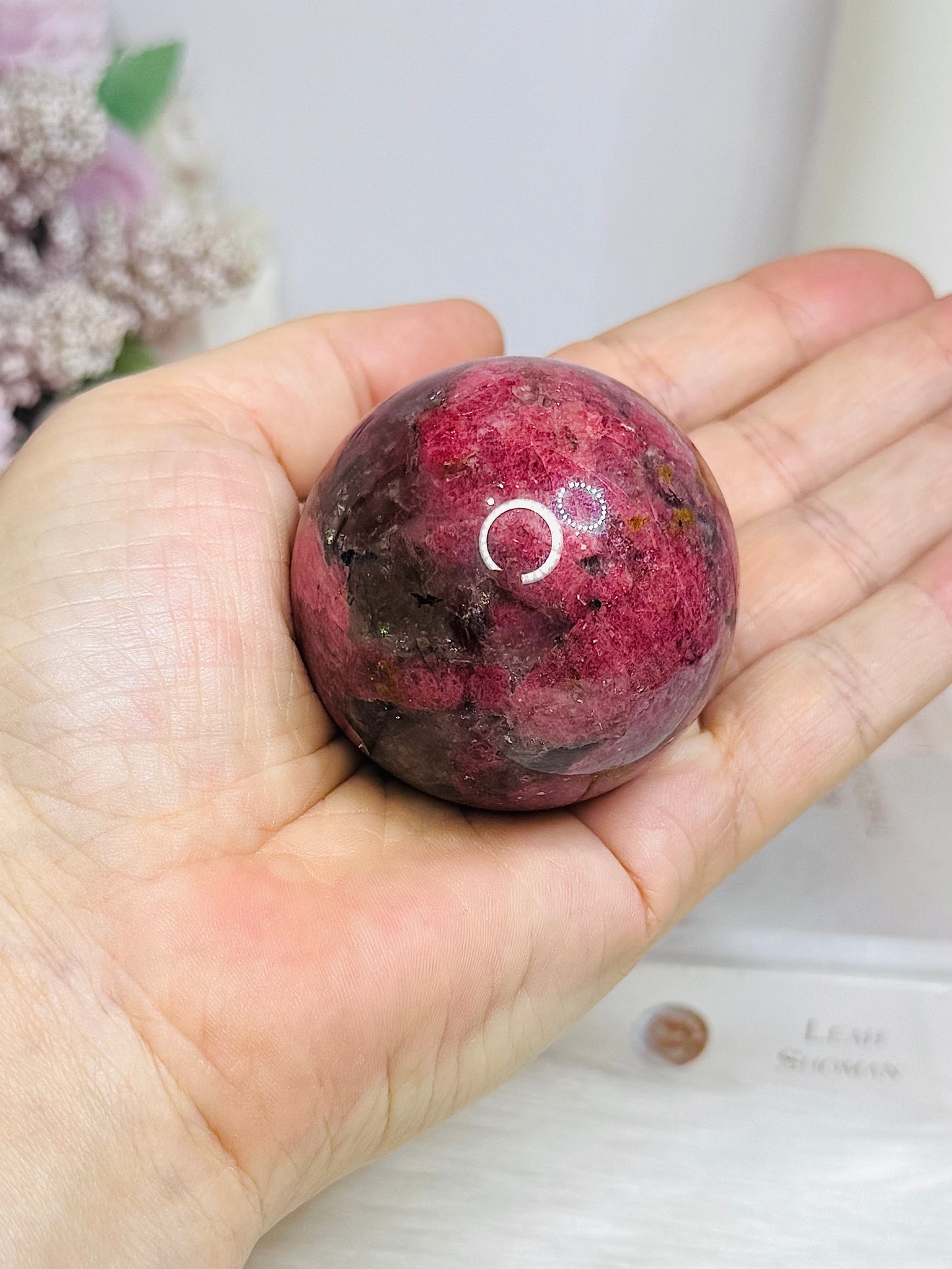 High Grade Rhodonite Sphere On Stand 200g