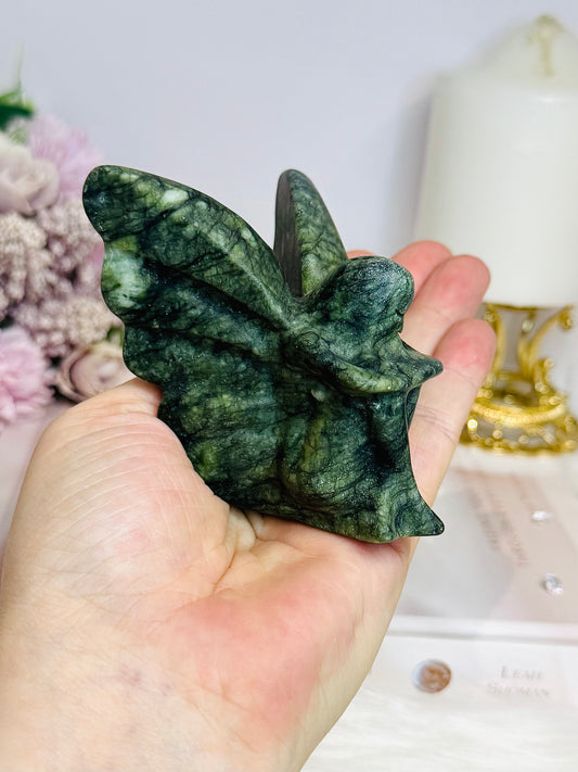 Green Jade Sitting Fairy Carving 8cm