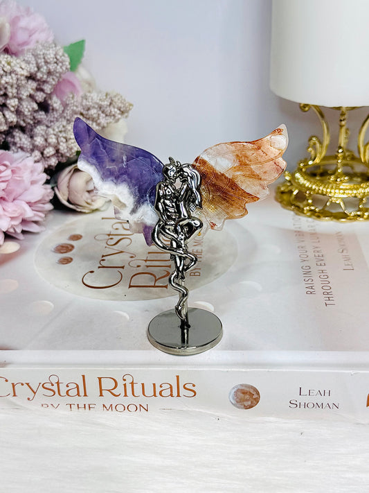 Chevron Amethyst X Fire Quartz Devil & Angel Wings 8cm