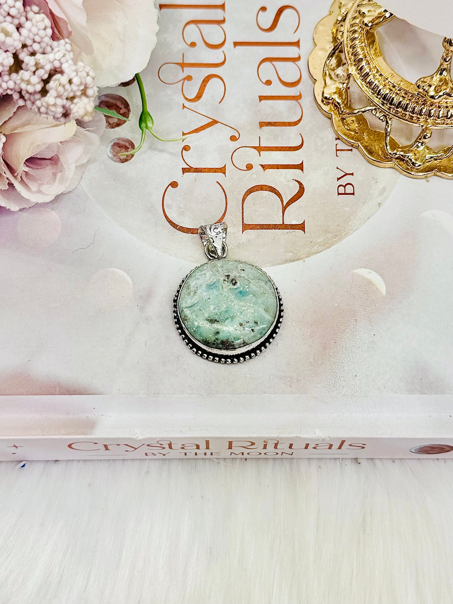 Lovely Round Larimar Pendant In Gift Bag