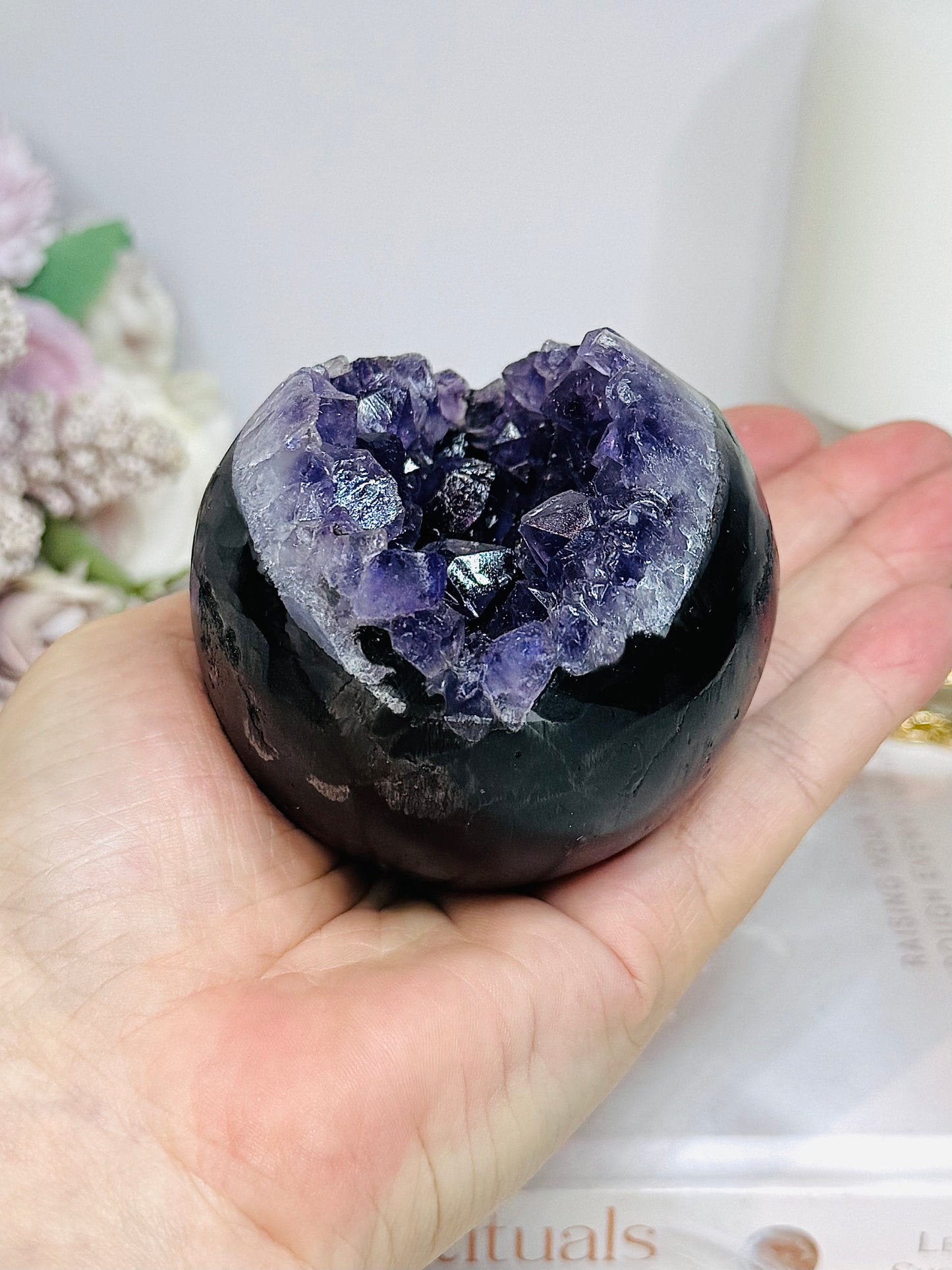 Large Druzy Amethyst Sphere on Stand 381g