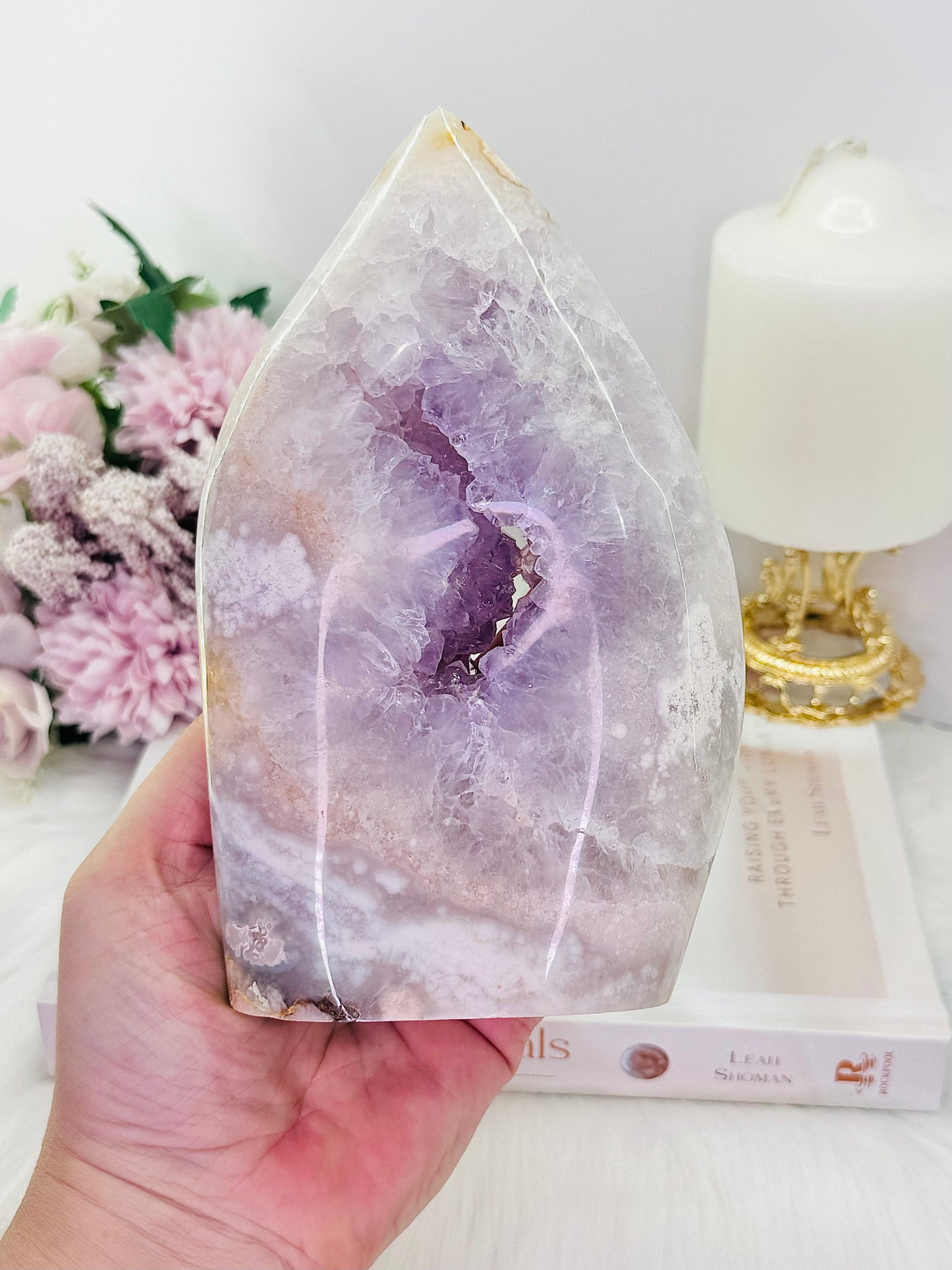 Wow!!! Classy & Fabulous Large Stunning Pink Amethyst X Flower Agate Druzy Freeform From Brazil 17.5cm Tall 1.09KG