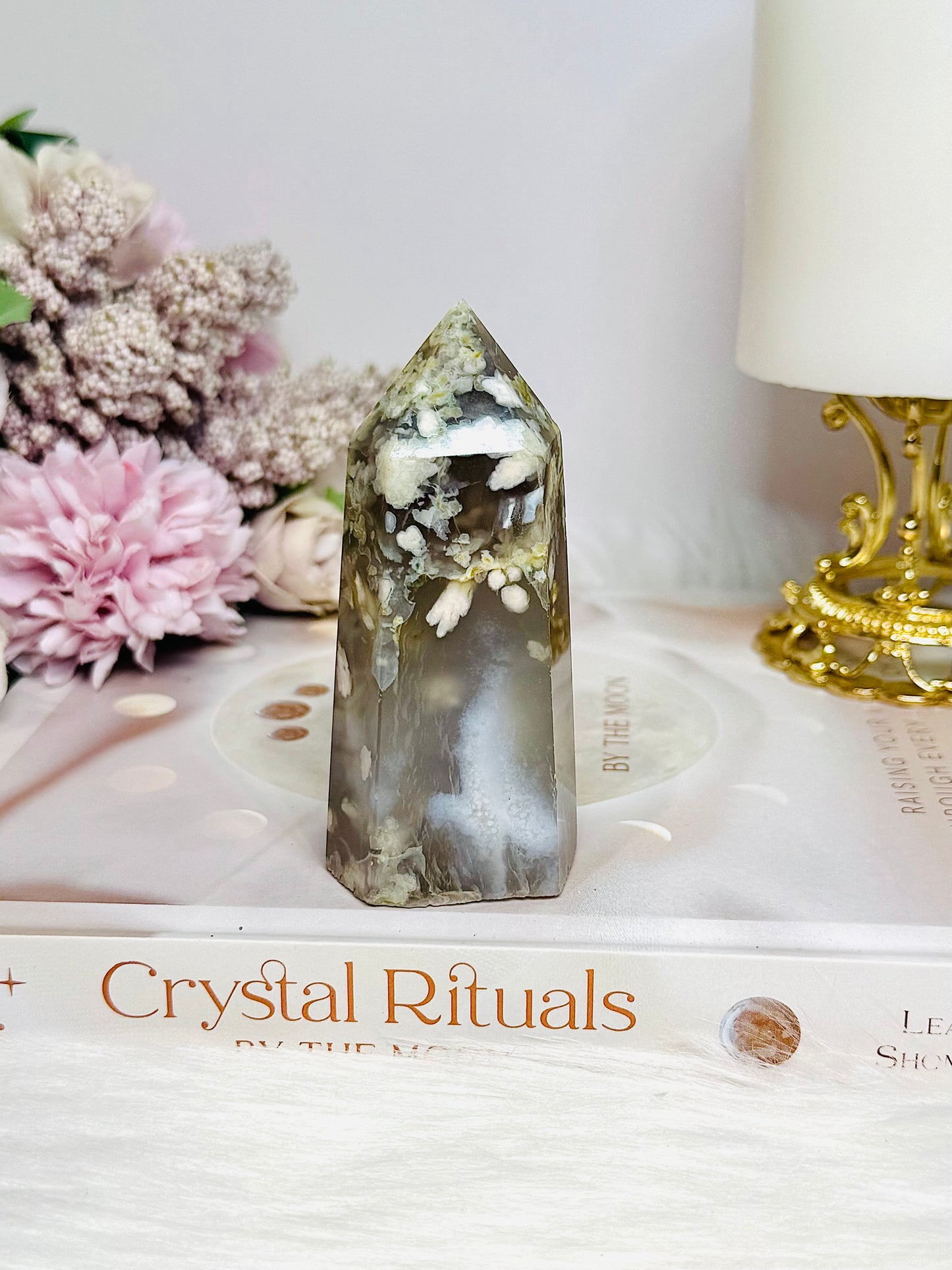 Flower Agate Carved Tower 9cm