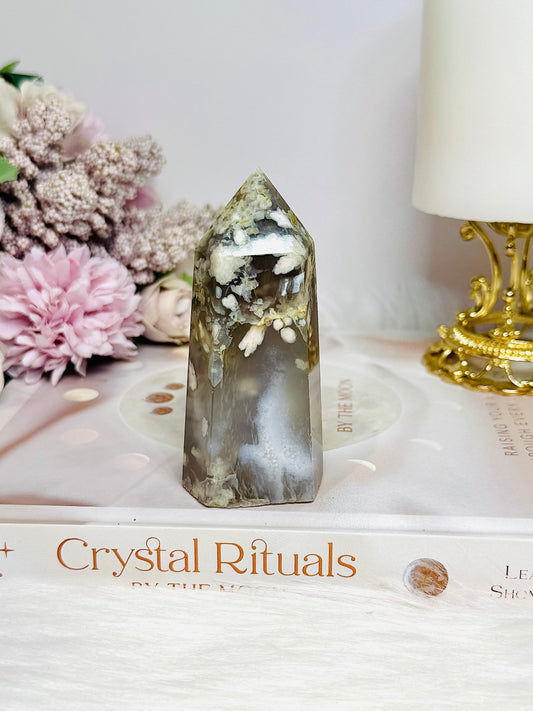 Flower Agate Carved Tower 9cm