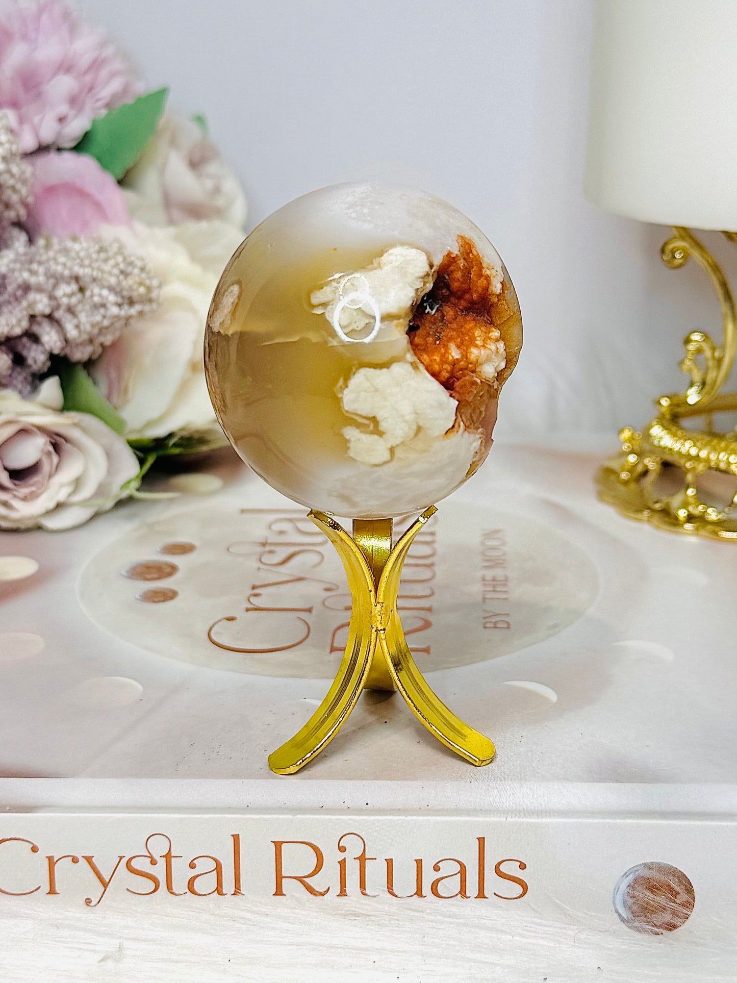 Druzy Flower Agate Sphere on Stand 136g