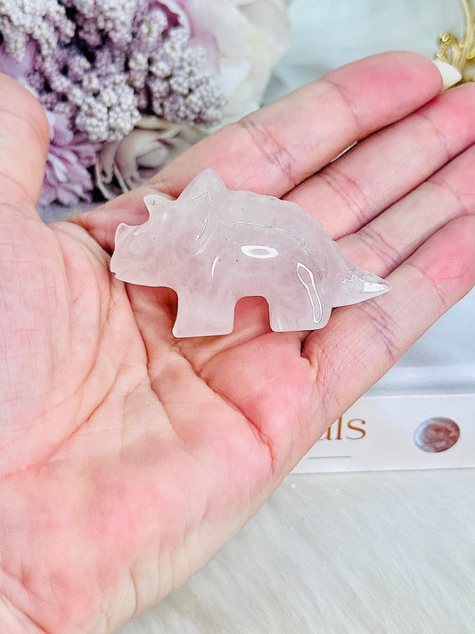 Beautiful Rose Quartz Dinosaur Carving