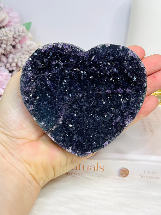 Large High Grade Amethyst Cluster Heart on Stand 377g