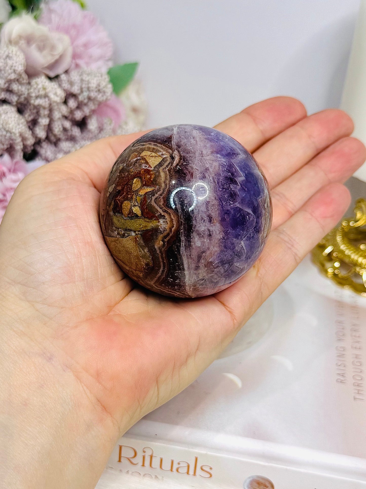Crazy Lace Amethyst Sphere on Stand 273g