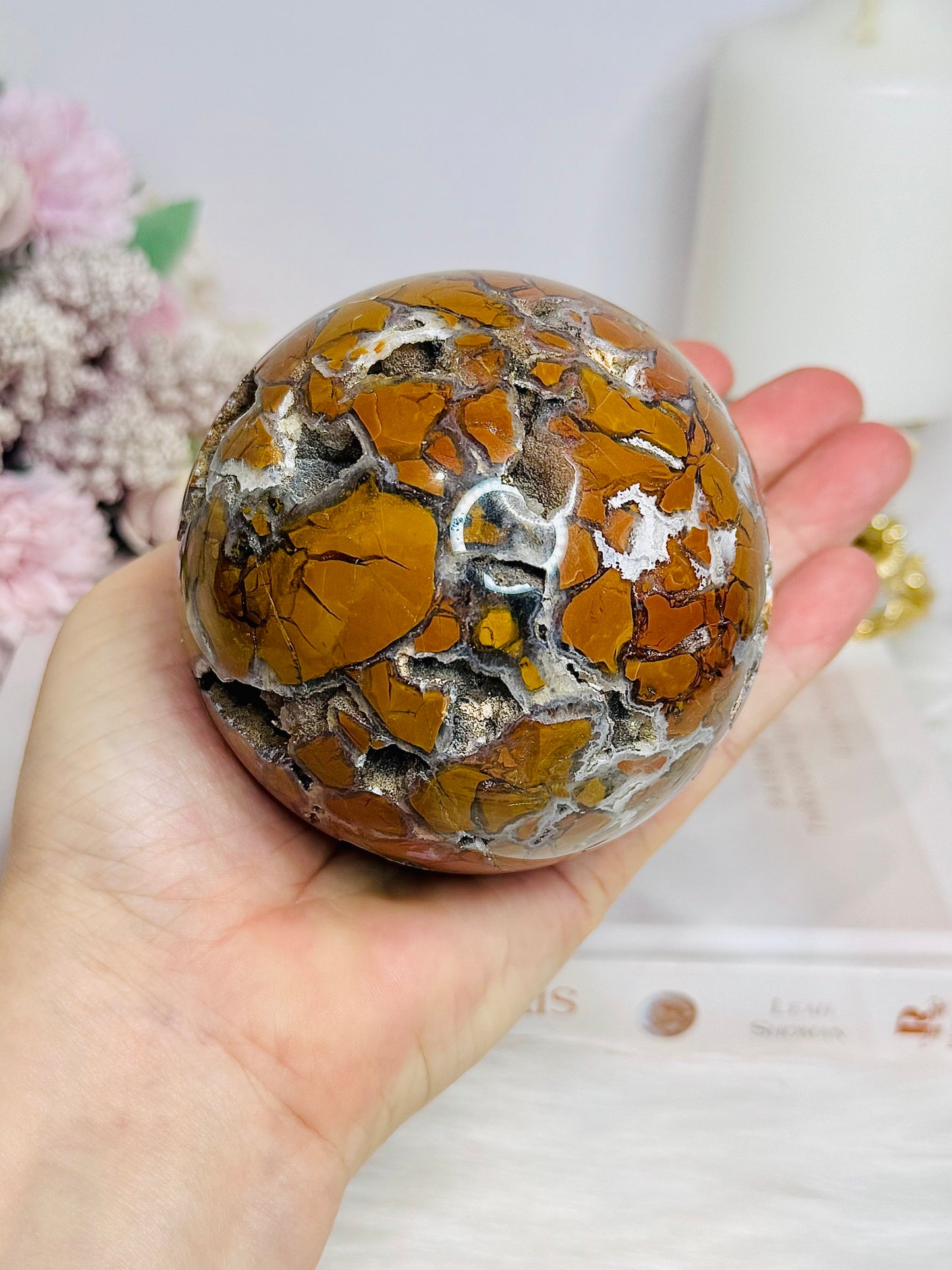 Large Brecciated Jasper Druzy Sphere on Stand 757g