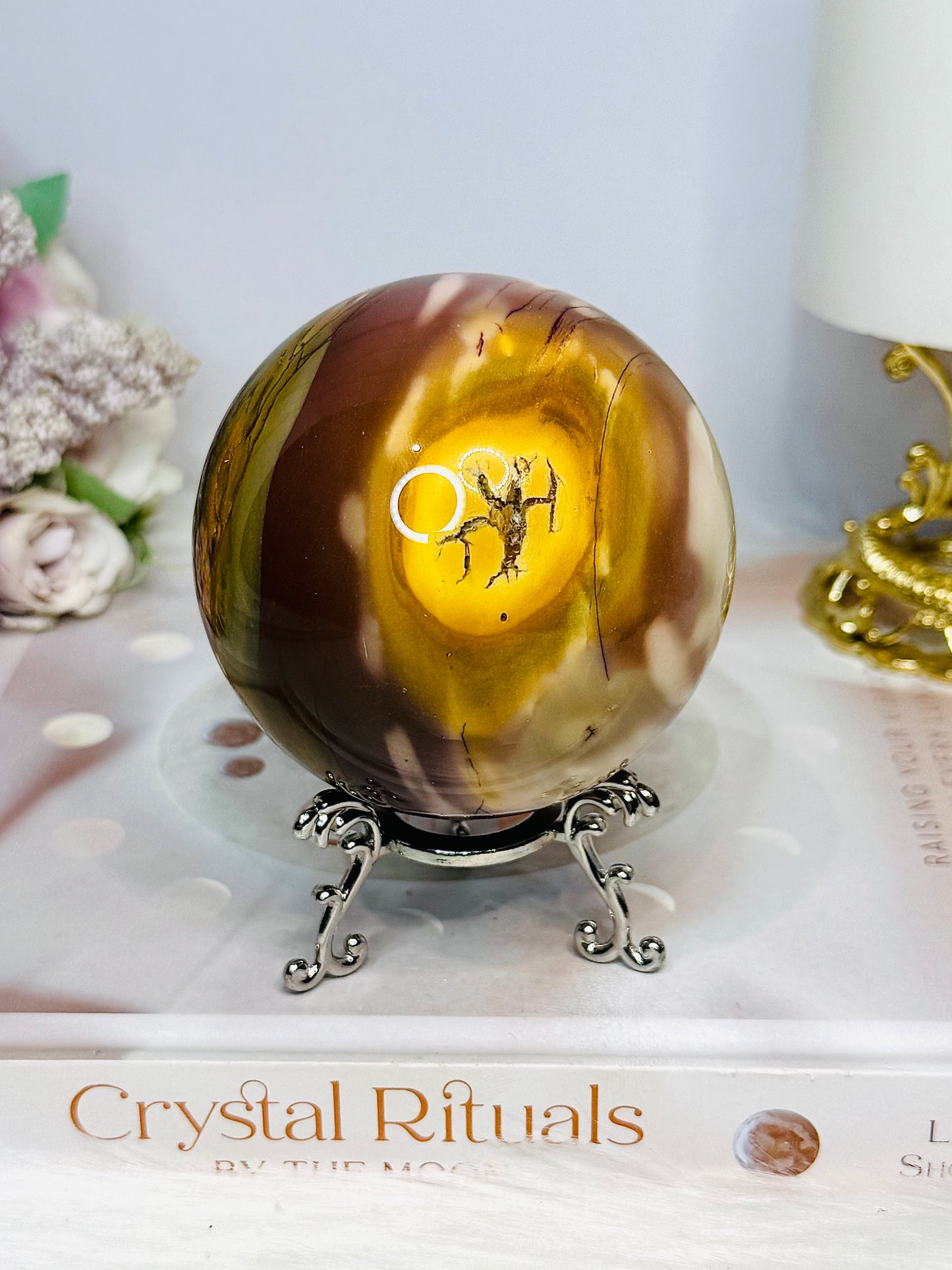 Large Mookaite Jasper Sphere on Stand 520g