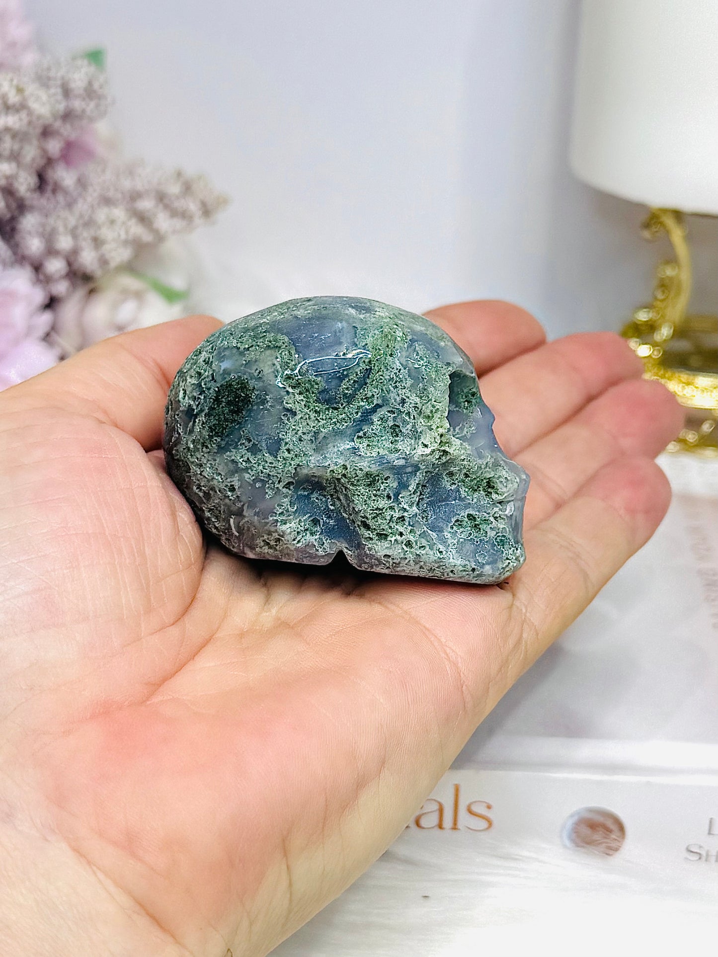 Moss Agate Carved Skull 5.5cm