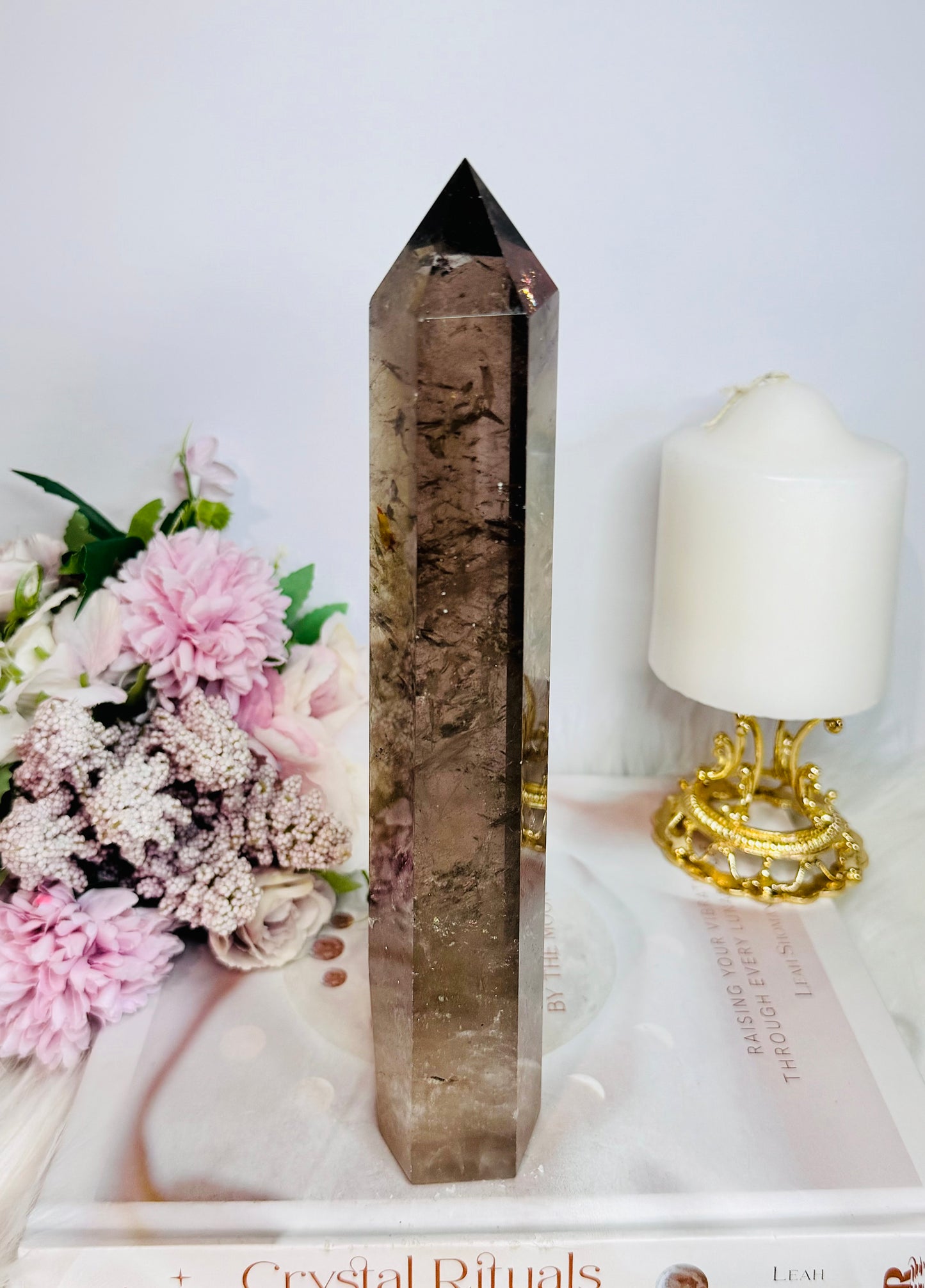 Classy & Fabulous Chunky Large 23cm Smokey Quartz Tower with Rainbows