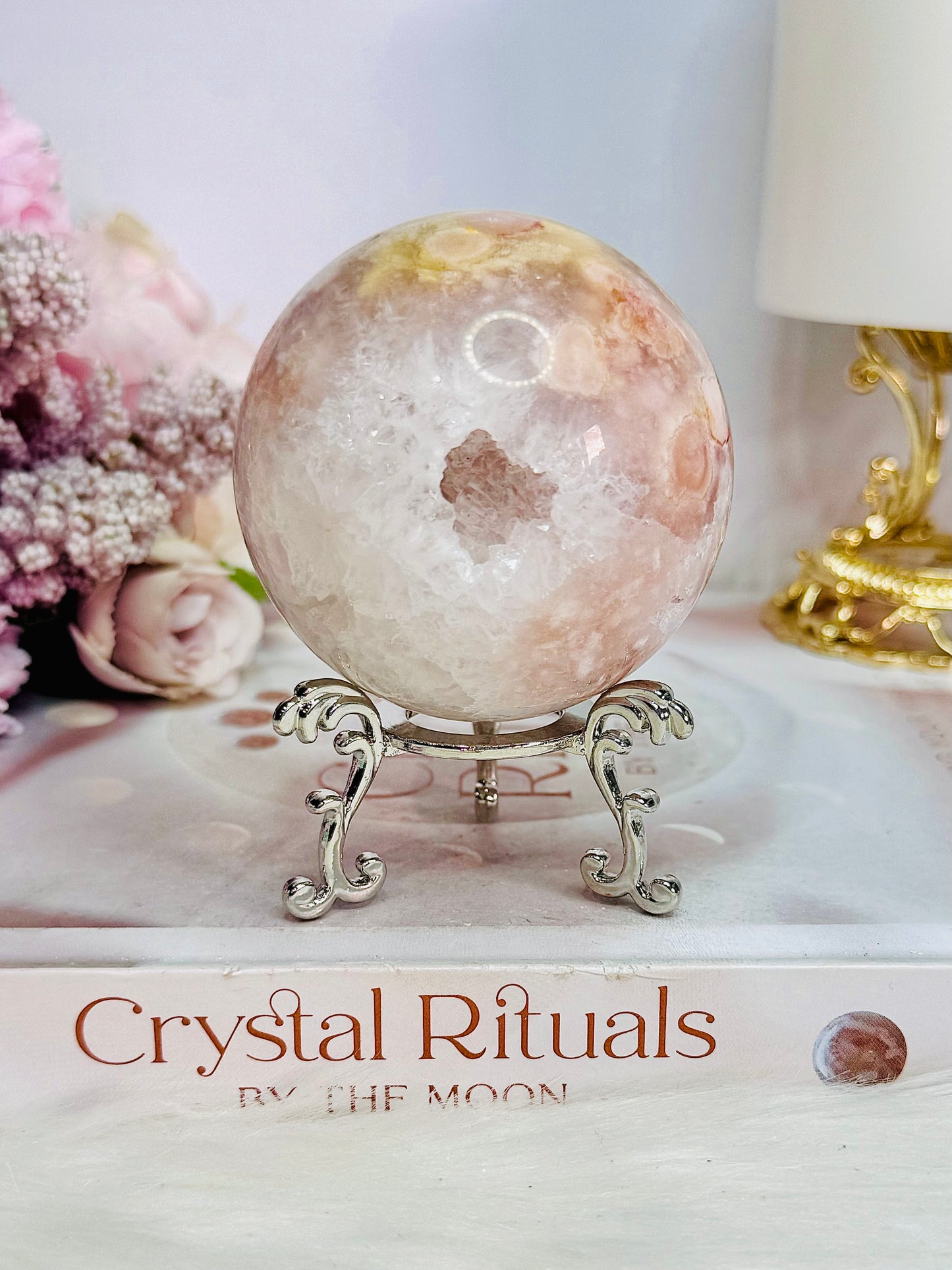 Beautiful 312gram Druzy Pink Amethyst Sphere On Stand