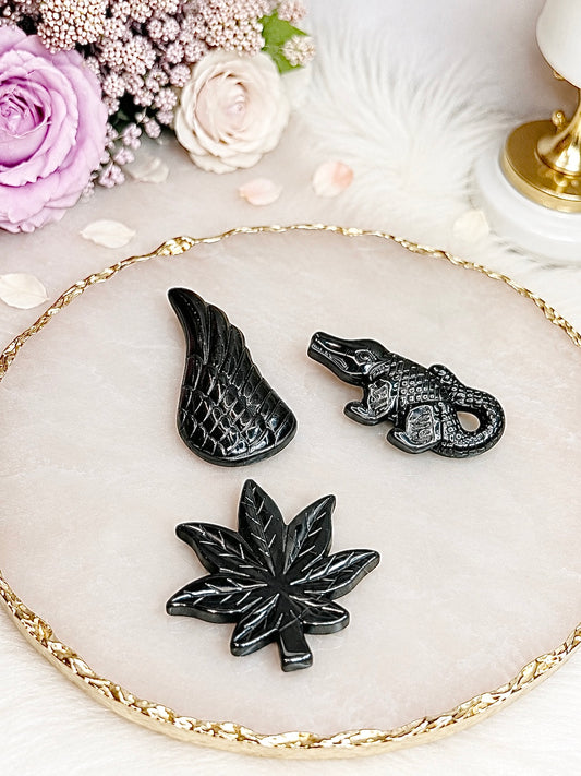 Set of 3 Terahertz Carvings ~ Angel Wing, Crocodile & Leaf