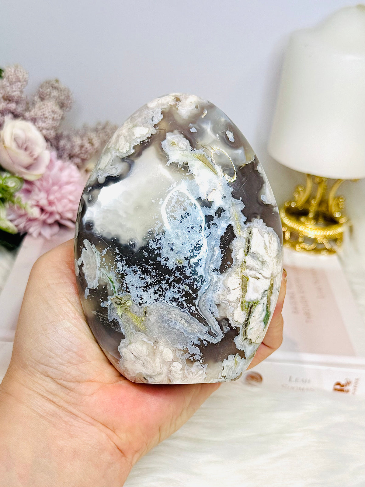 Large Green Flower Agate Freeform 11.5cm 538g