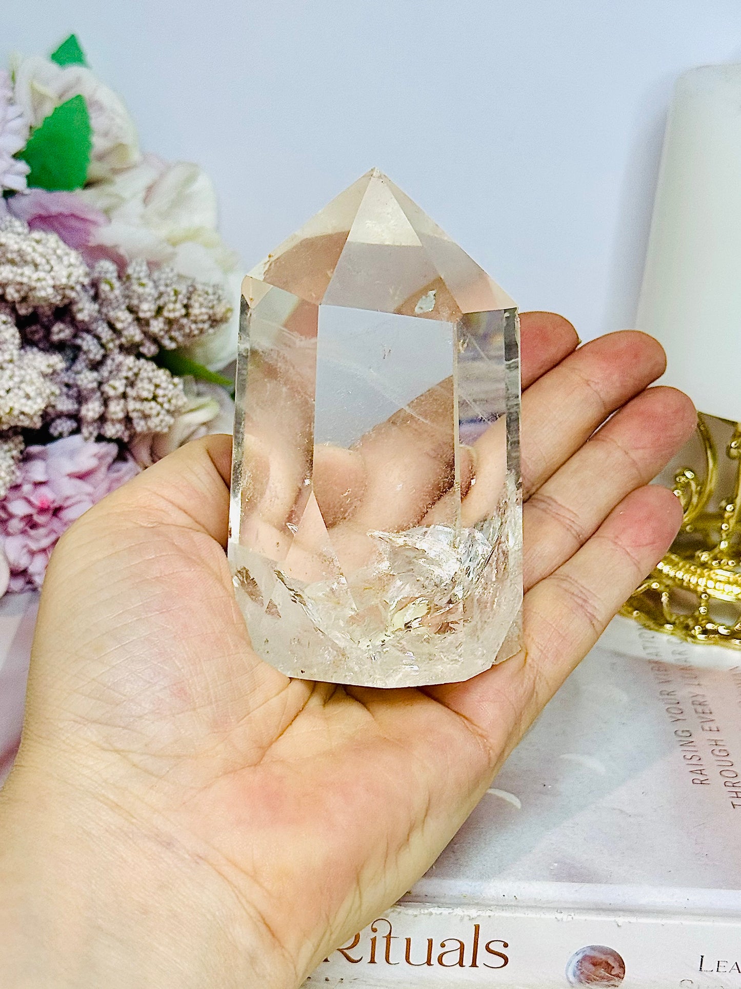 High Grade Clear Quartz Chunky Tower with Rainbows 10cm 324g