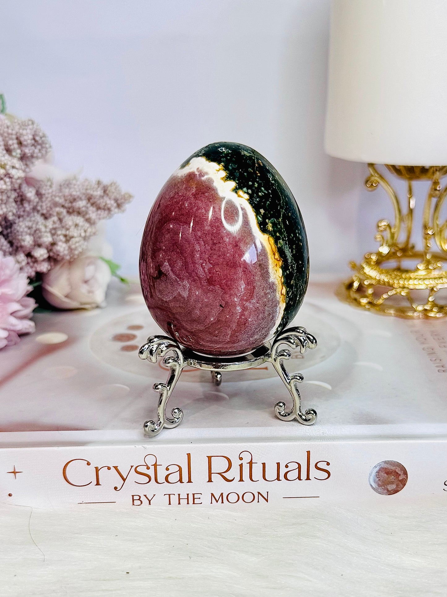 Beautiful Natural Ocean Jasper Carved Egg On Stand