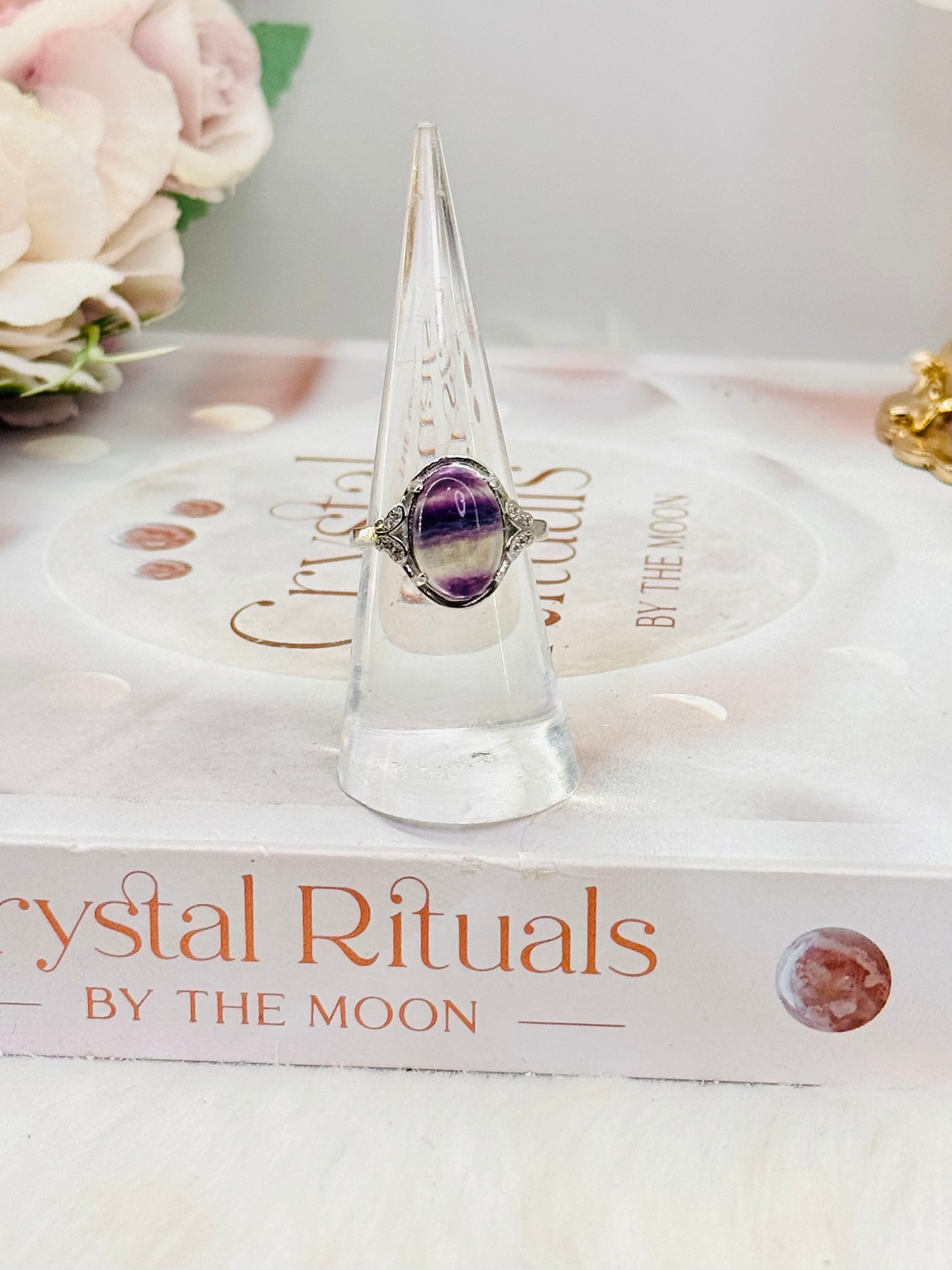 Gorgeous Adjustable Fluorite Ring In Gift Bag