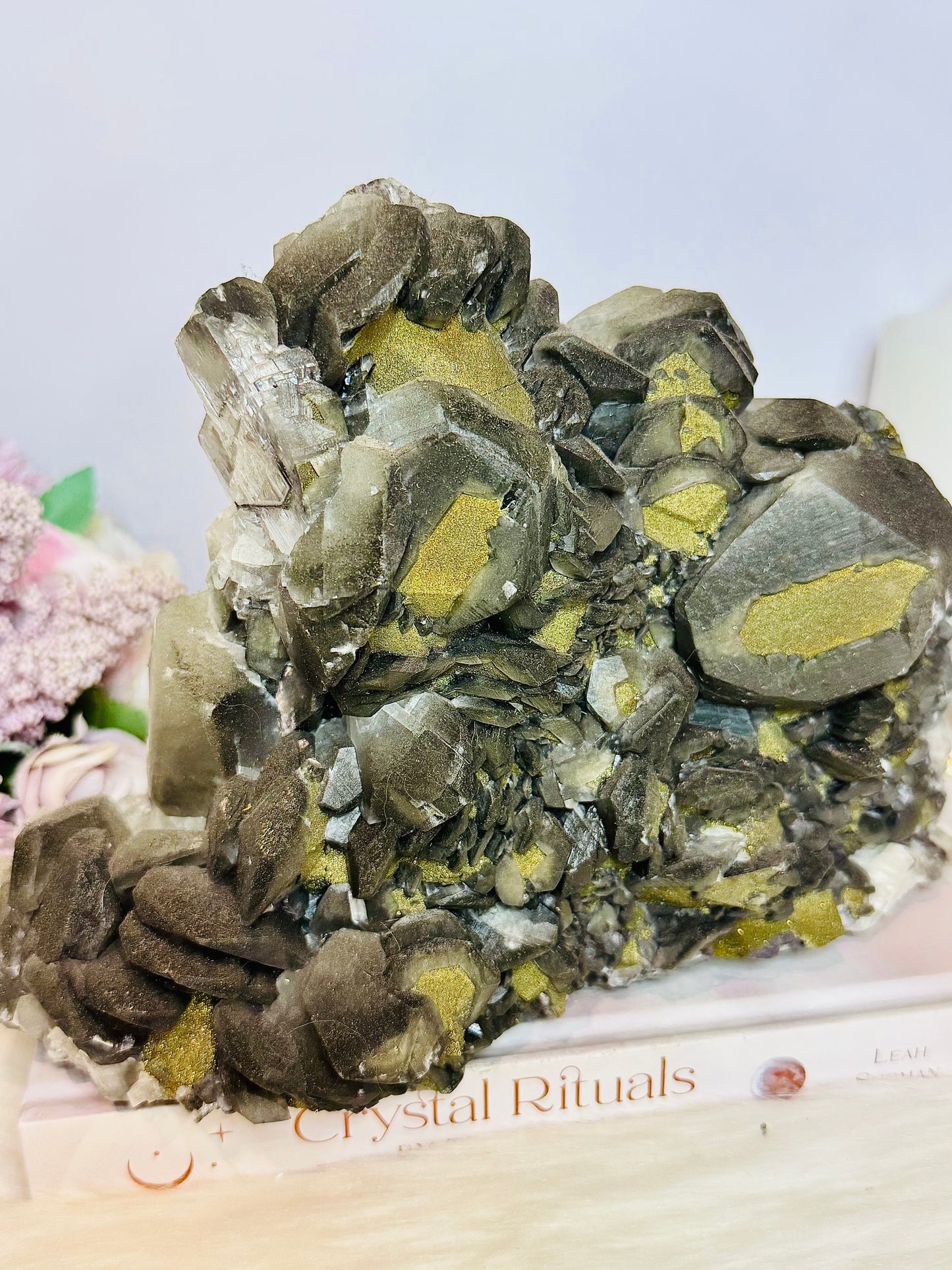 A Collectors Piece ~ Huge Black Benz Calcite Specimen with Pyrite 23cm 2.5KG